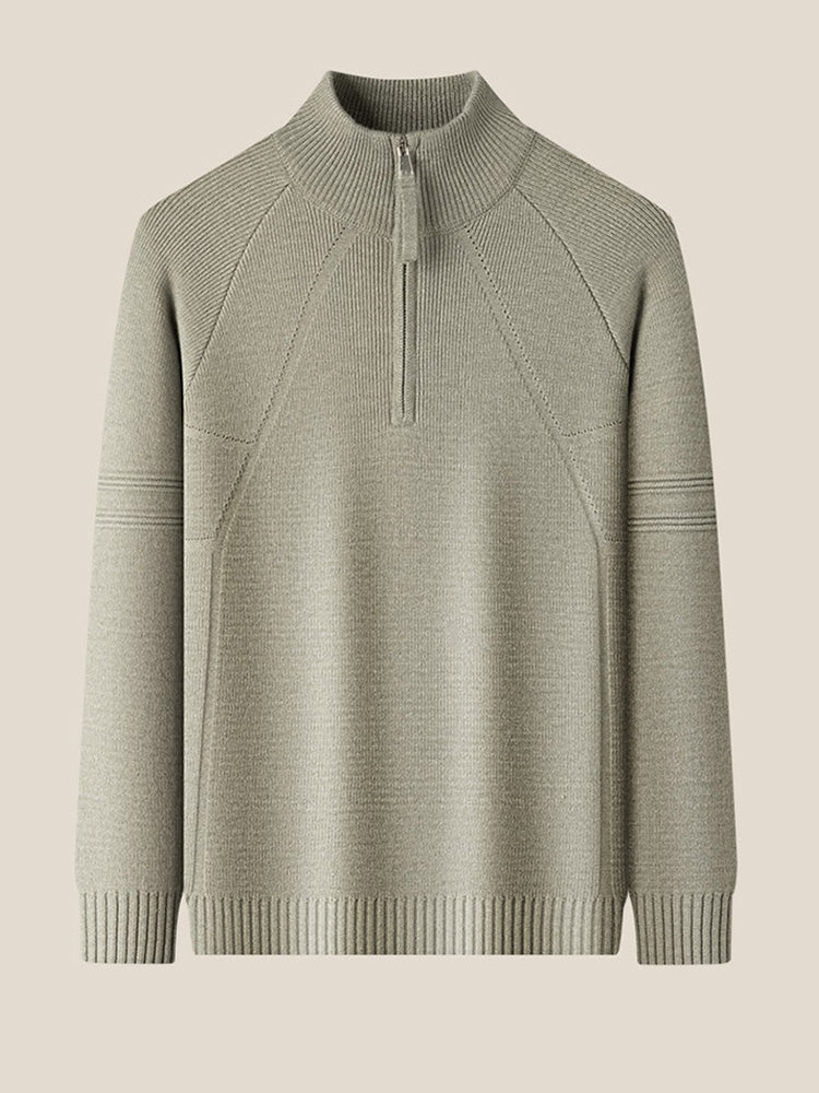 Quarter Zip Mock Neck Raglan Sleeve Knit Sweater - Green