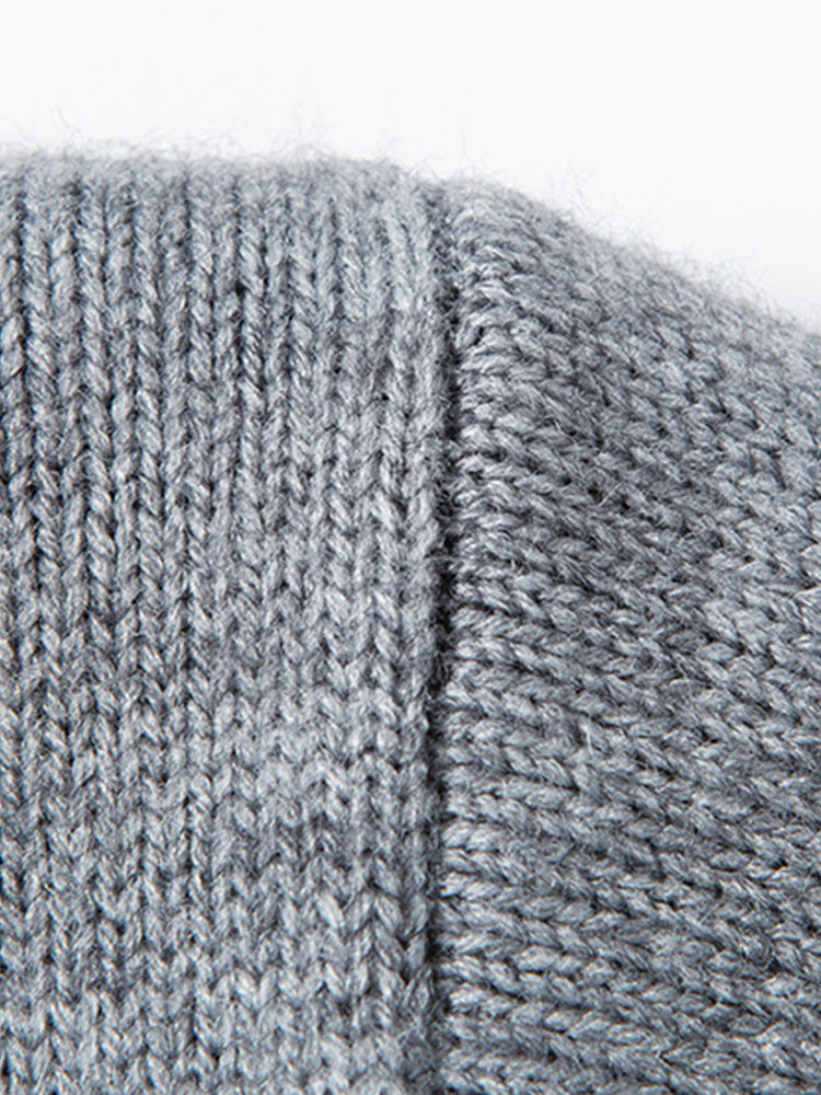 Double Collar Quarter-Zip Button Hooded Knit Pullover Sweater - Light Gray