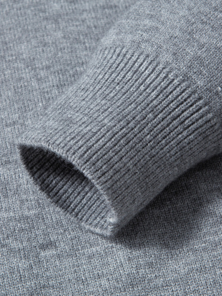 Double Collar Quarter-Zip Button Hooded Knit Pullover Sweater - Light Gray