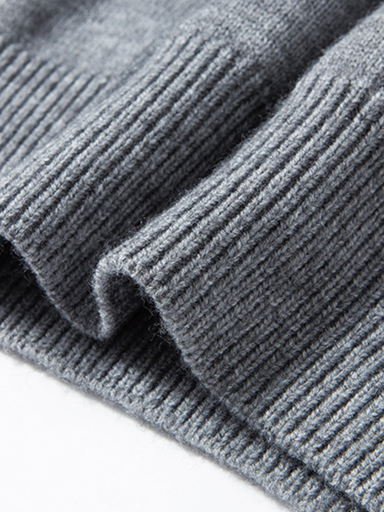 Double Collar Quarter-Zip Button Hooded Knit Pullover Sweater - Light Gray