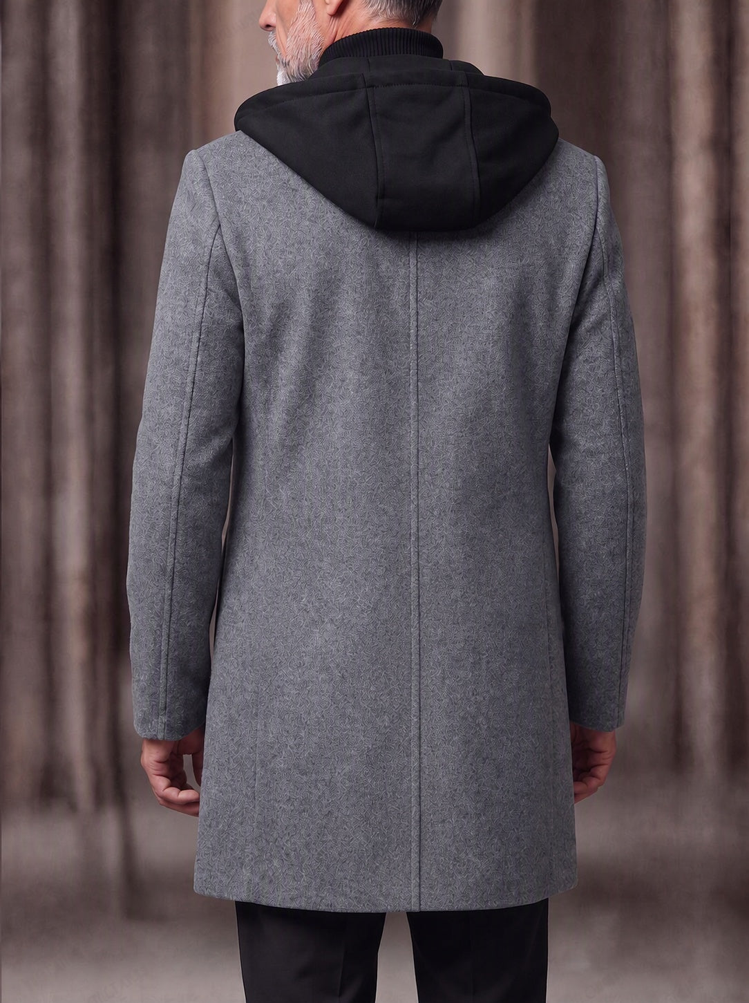 Faux Two-Piece Hooded Wool Blend Overcoat - Gray