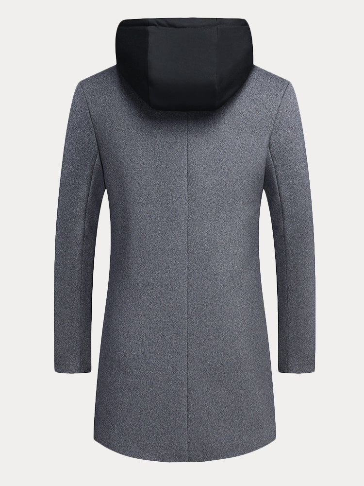 Faux Two-Piece Hooded Wool Blend Overcoat - Gray