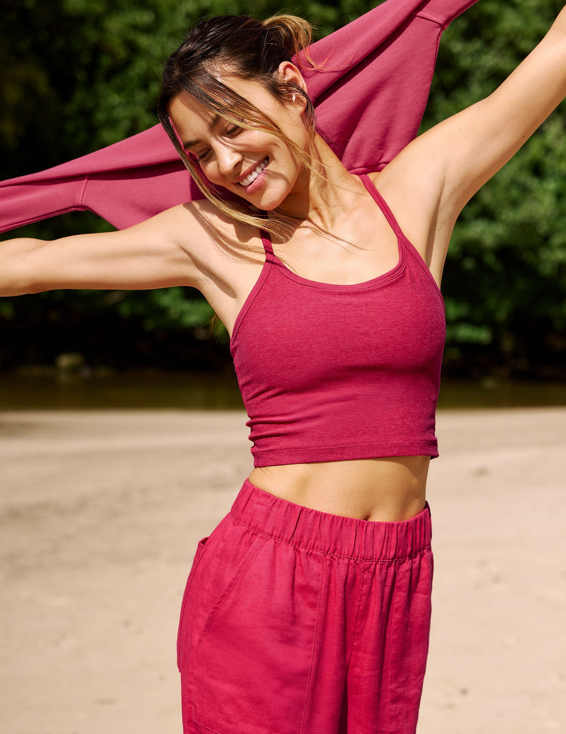 Spacedye™ Slim Racerback Cropped Tank - Berry Red Heather