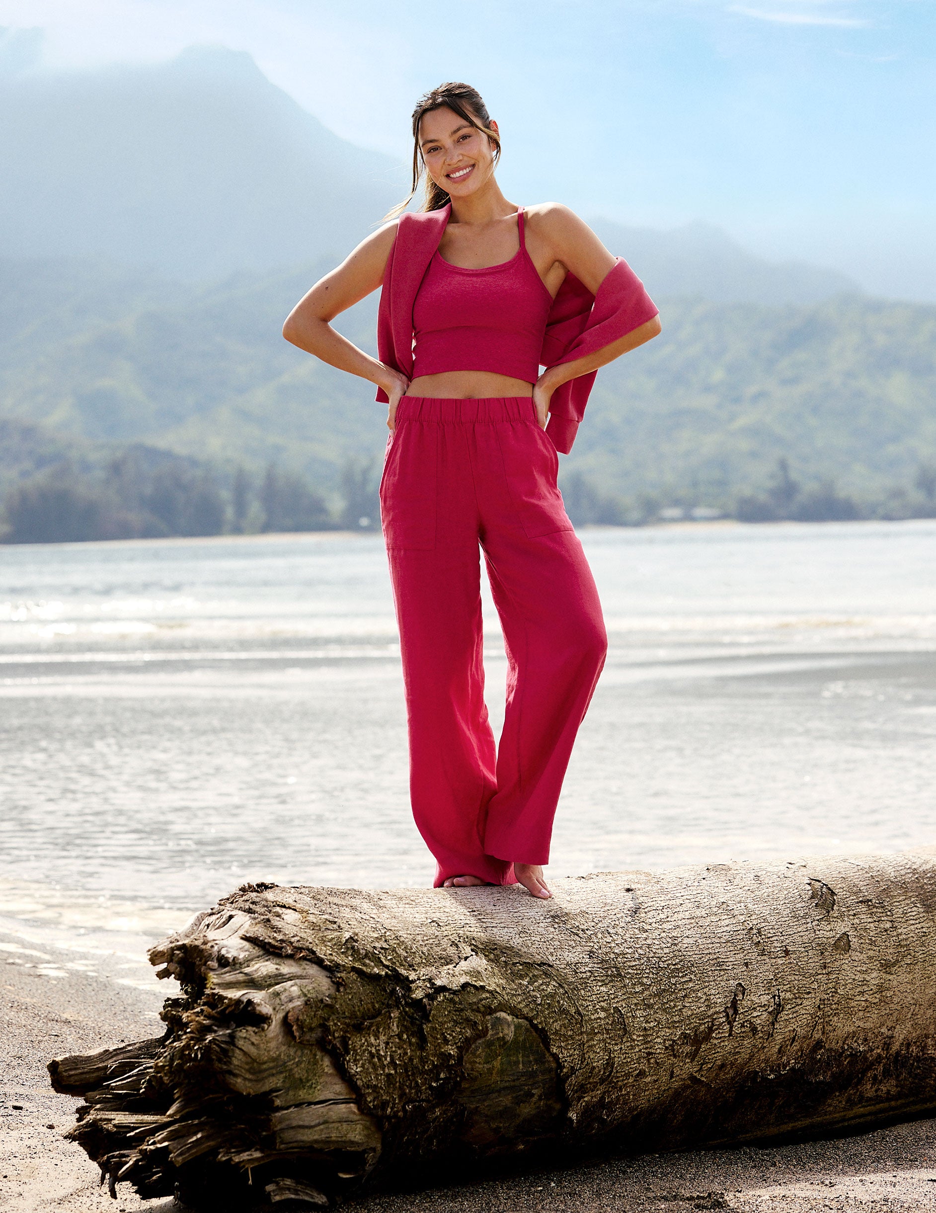SoftWash Linen Easy Wide Leg Pant 29" - Berry Red