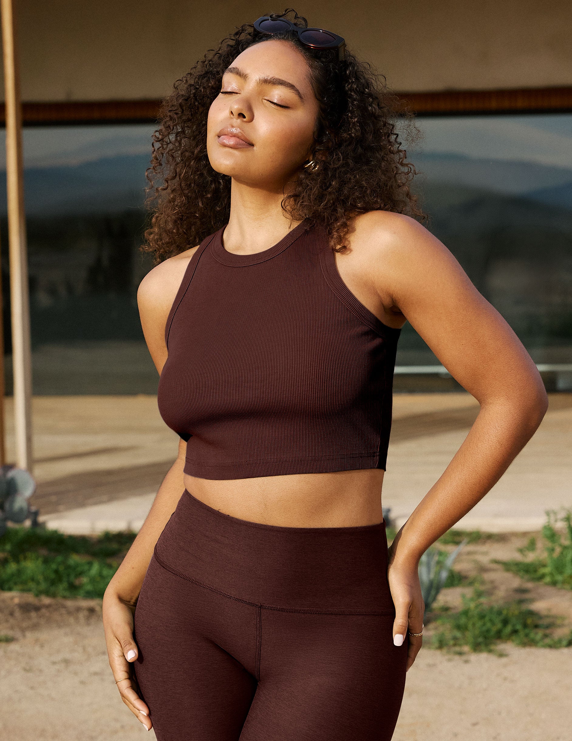 On Repeat Rib High Neck Cropped Tank - Washed Iced Mocha