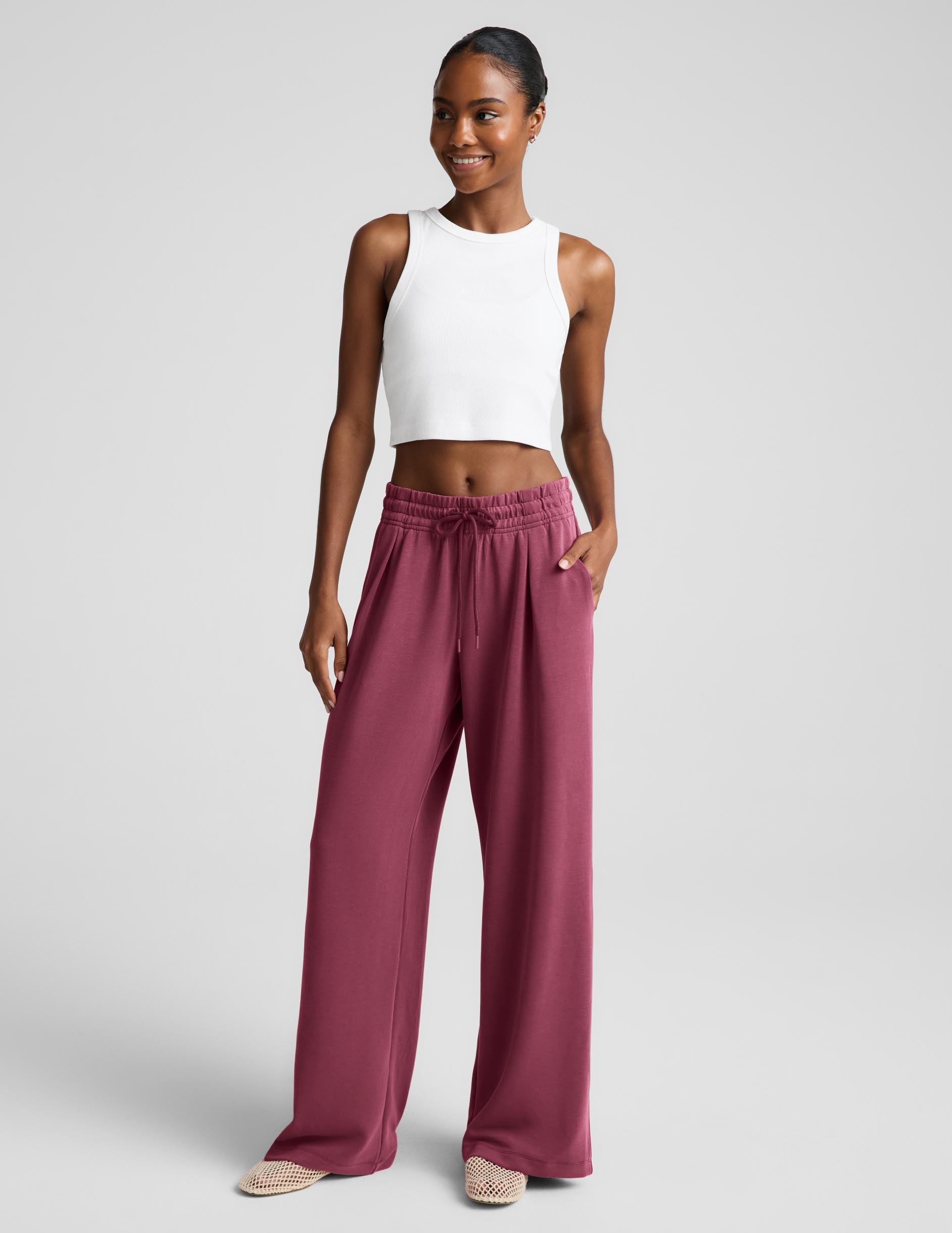 Luxe Sandwash Double Knit Wide Leg Pant - Muted Mauve