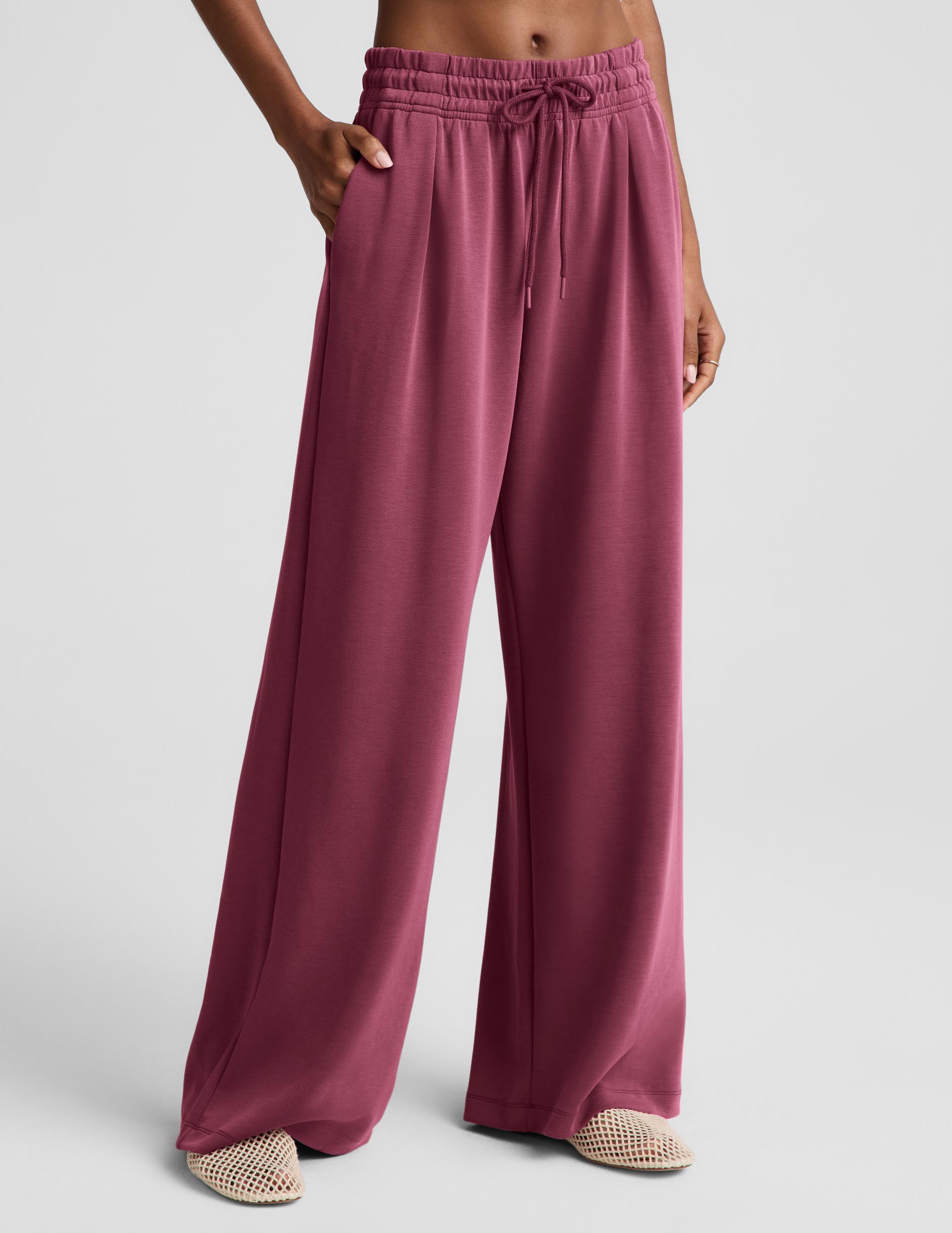 Luxe Sandwash Double Knit Wide Leg Pant - Muted Mauve