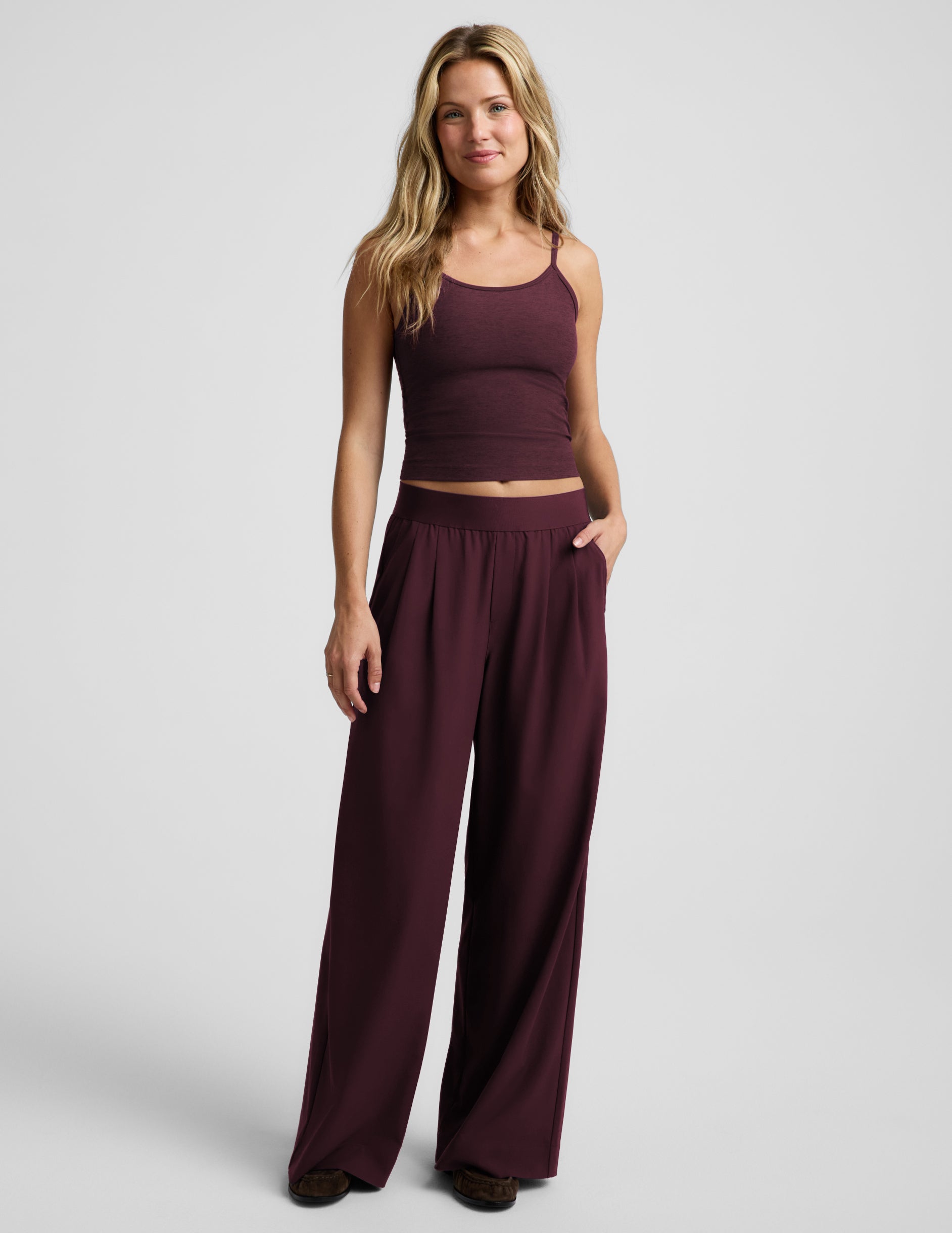 Elasticated Wide Leg Pant 29" - Cabernet