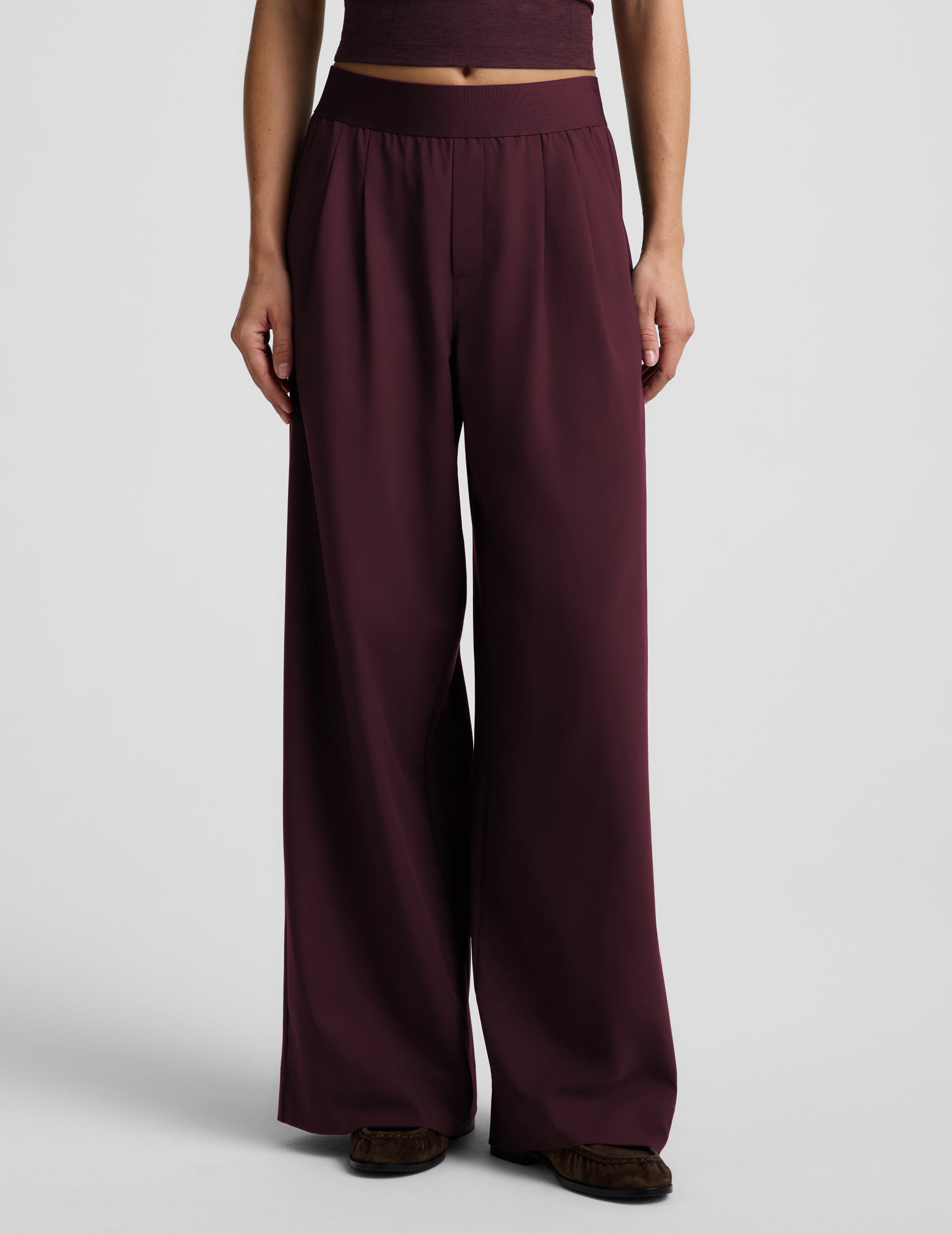 Elasticated Wide Leg Pant 29" - Cabernet