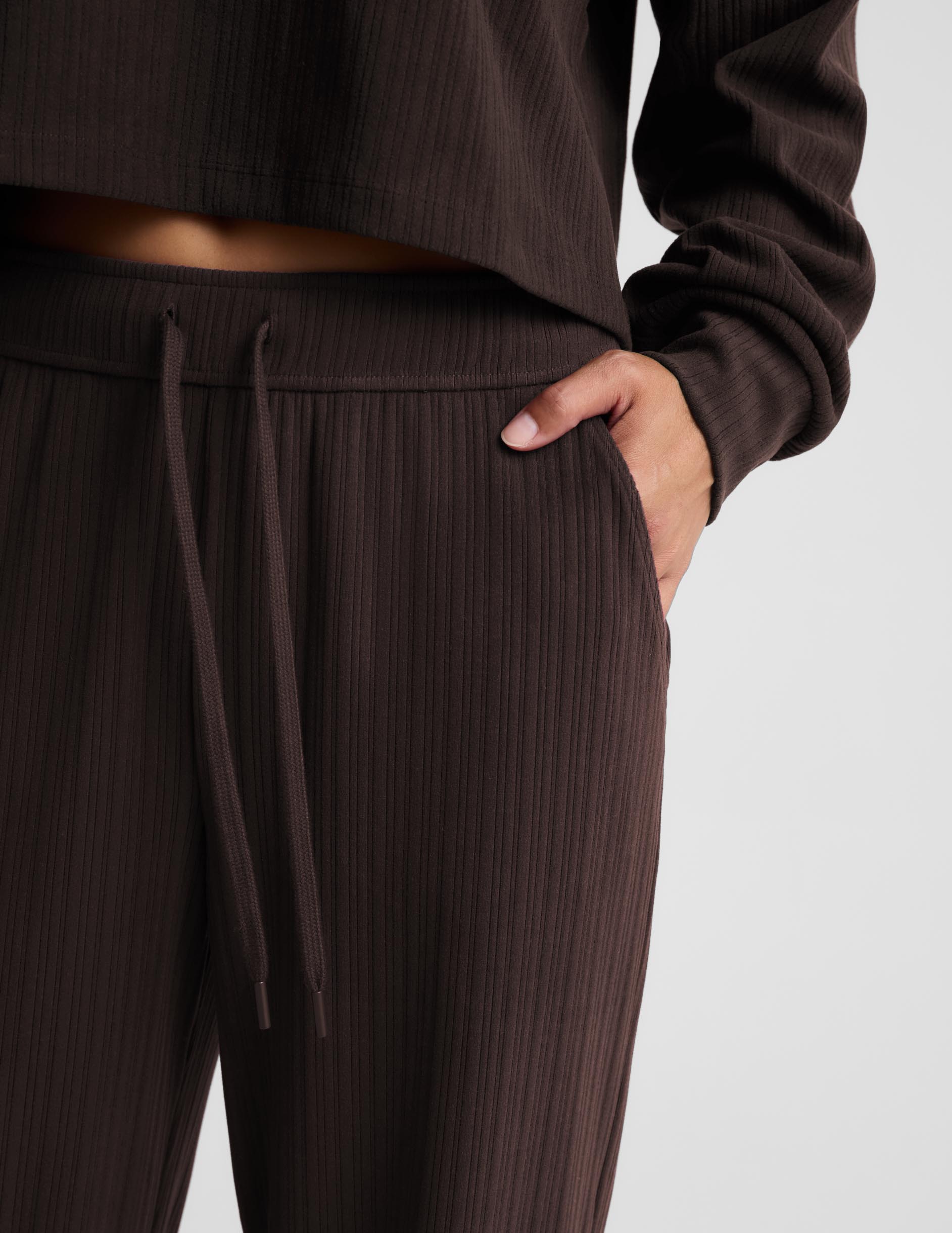 Breathe Easy Ribbed Wide Leg Pant - Dark Chocolate