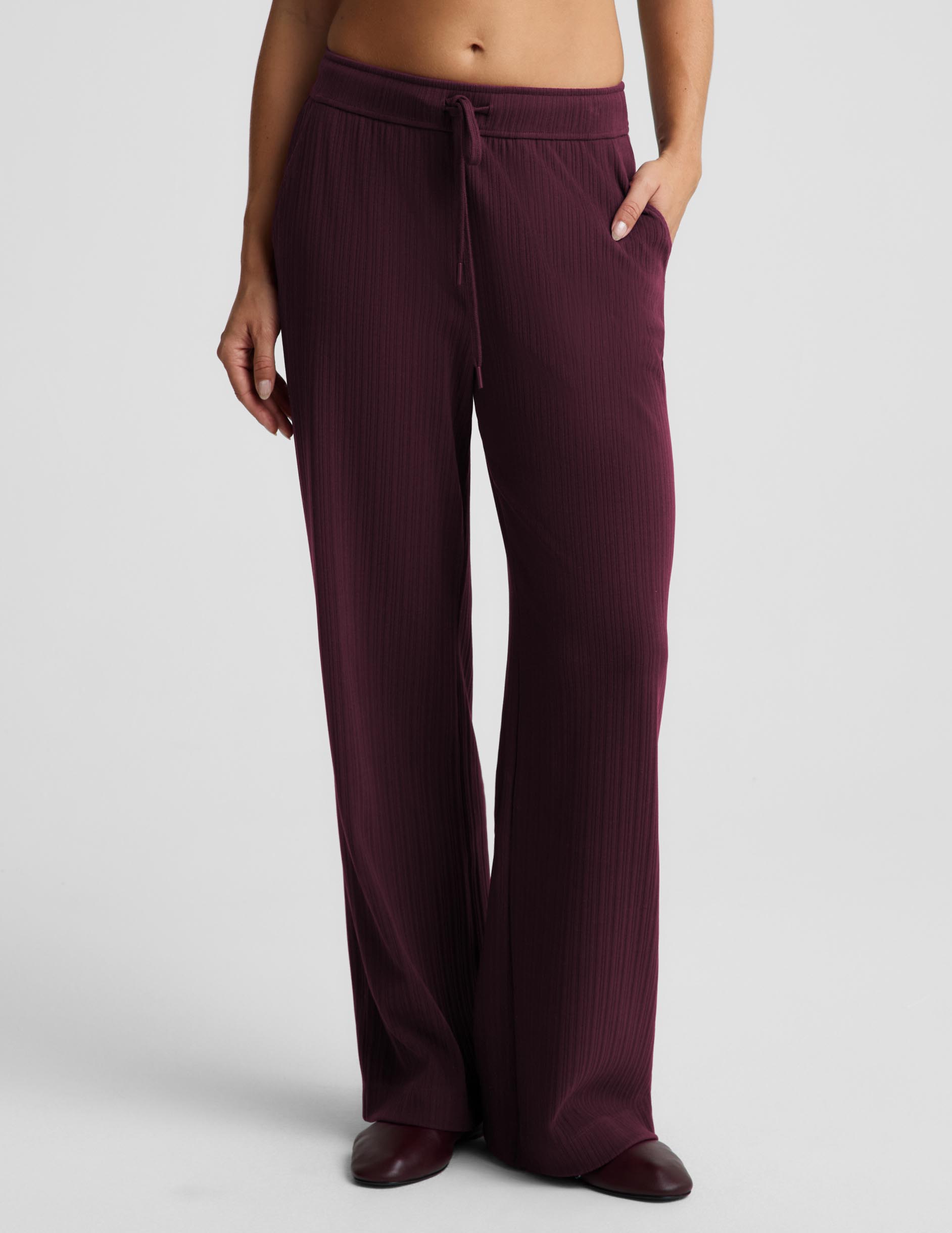 Breathe Easy Ribbed Wide Leg Pant - Cabernet