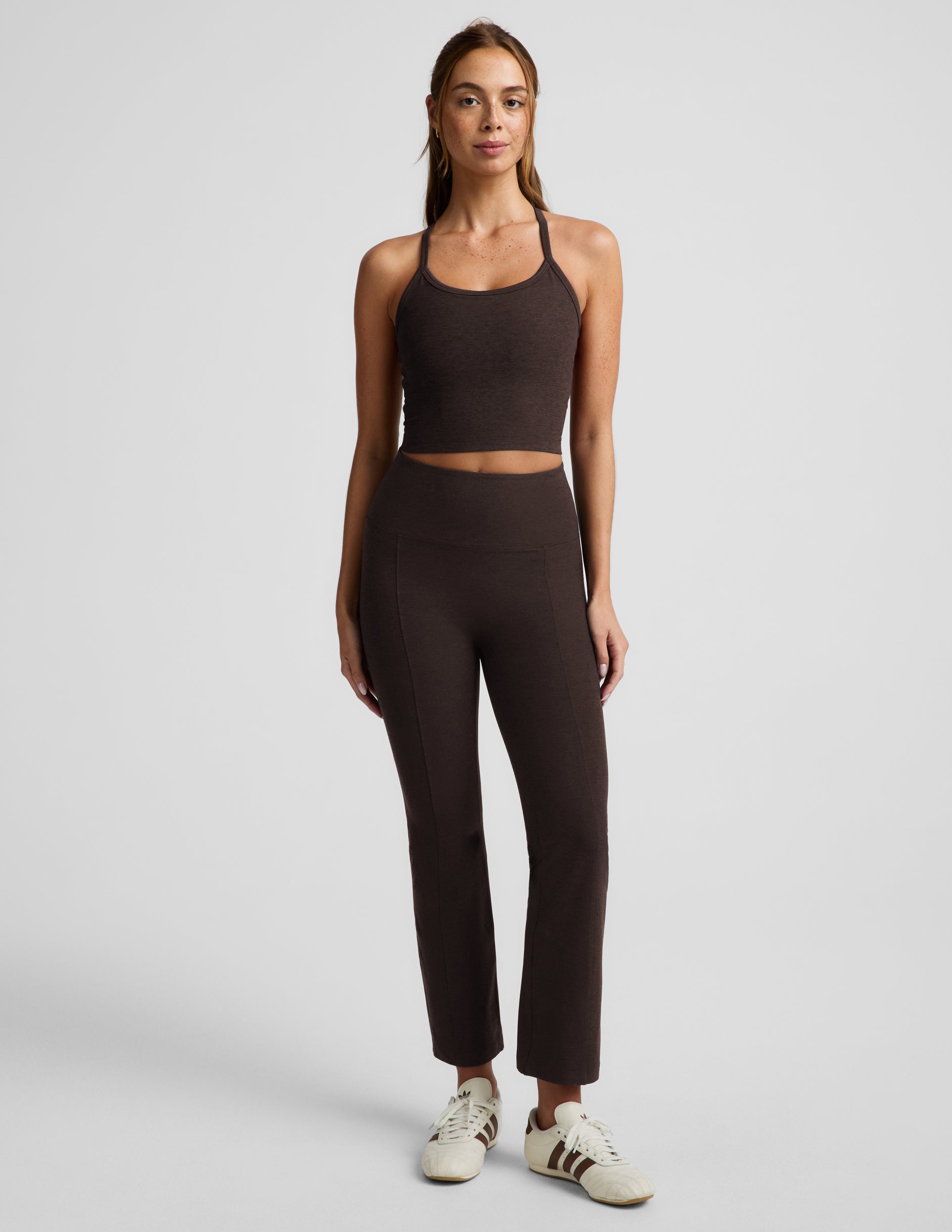 Spacedye™ Pintuck Kick Flare High Waisted Pant - Dark Chocolate Heather