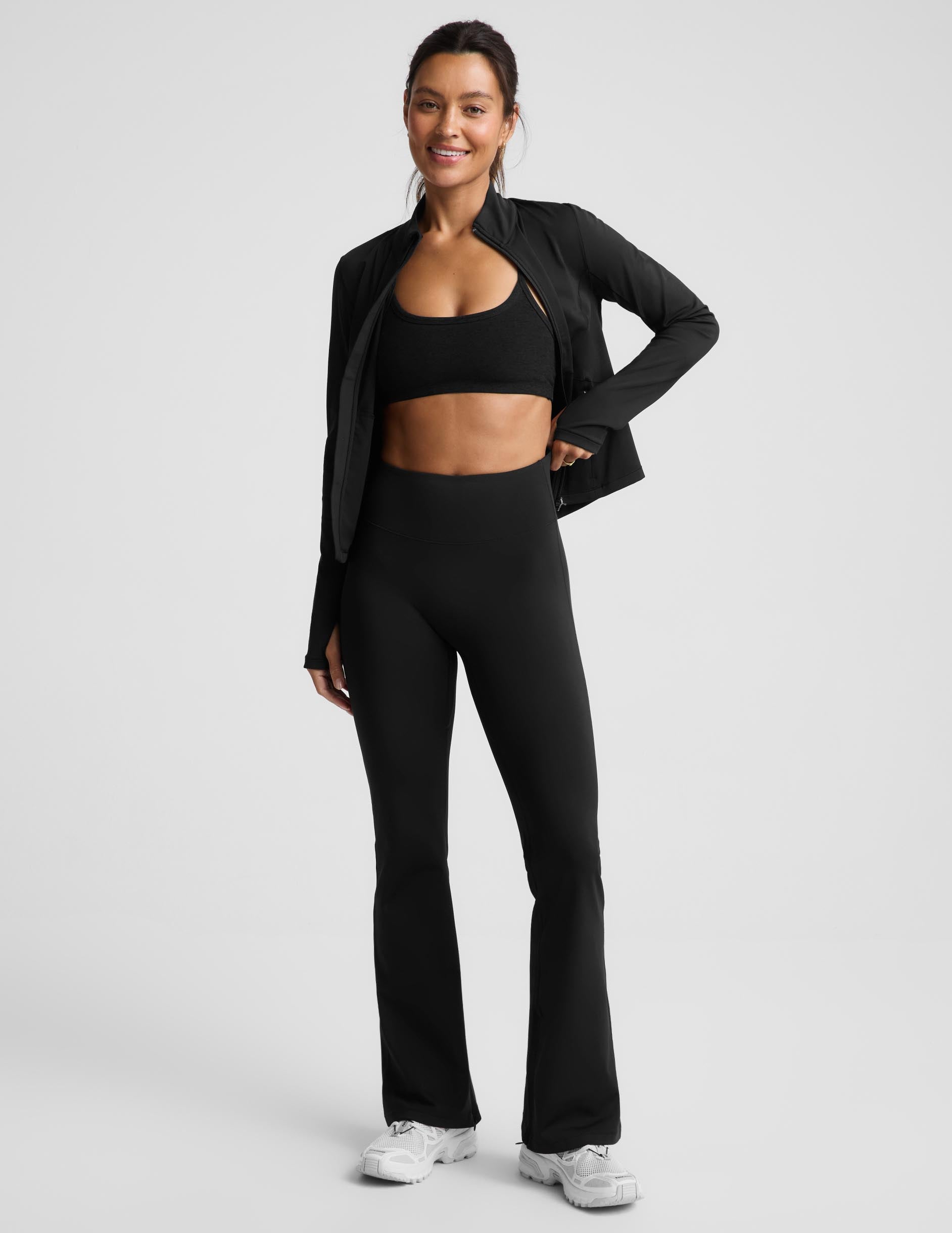 Pacer Fleece-Backed Split Hem Flare Pant - Black