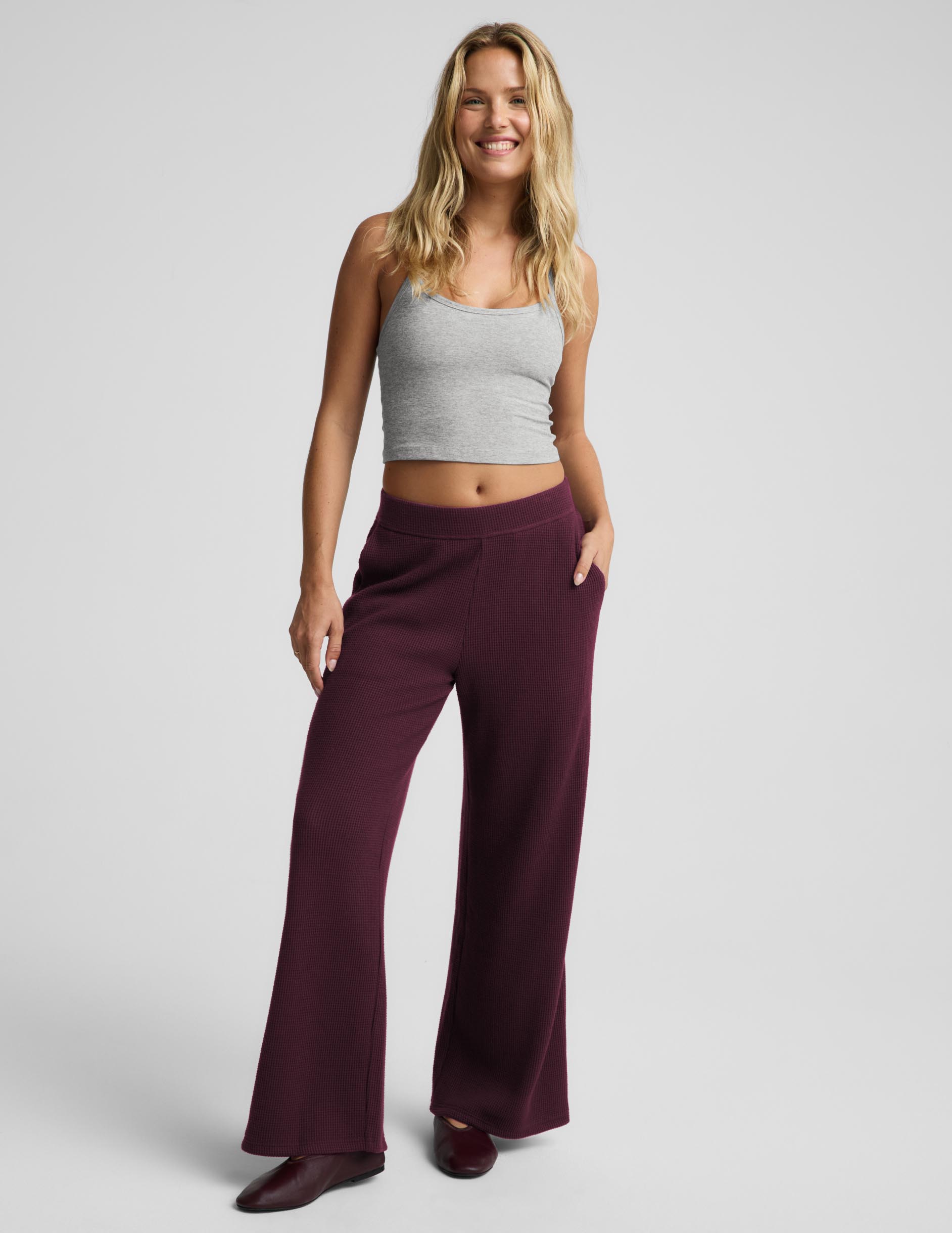 Rest Day Waffle Wide Leg Pant - Cabernet