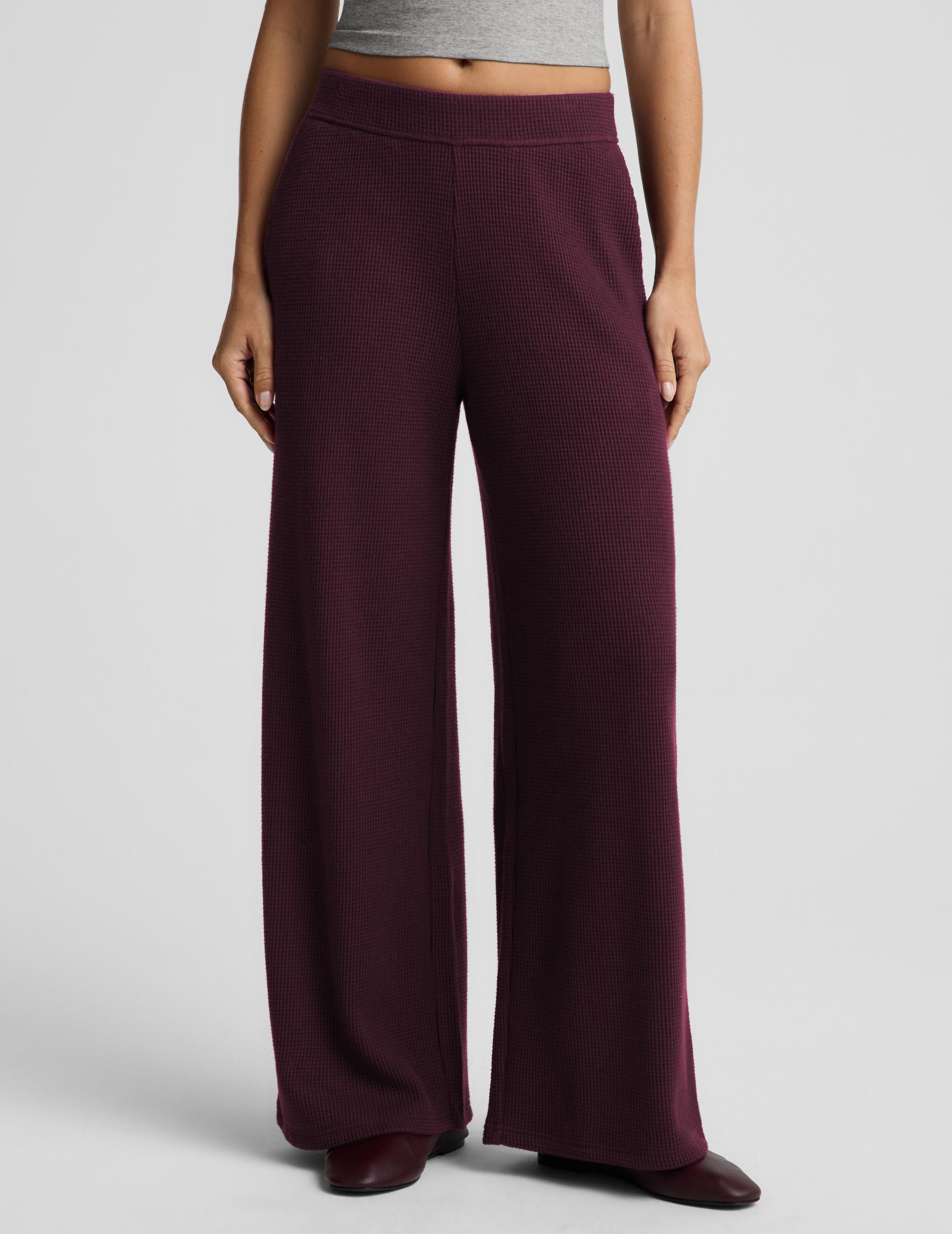 Rest Day Waffle Wide Leg Pant - Cabernet
