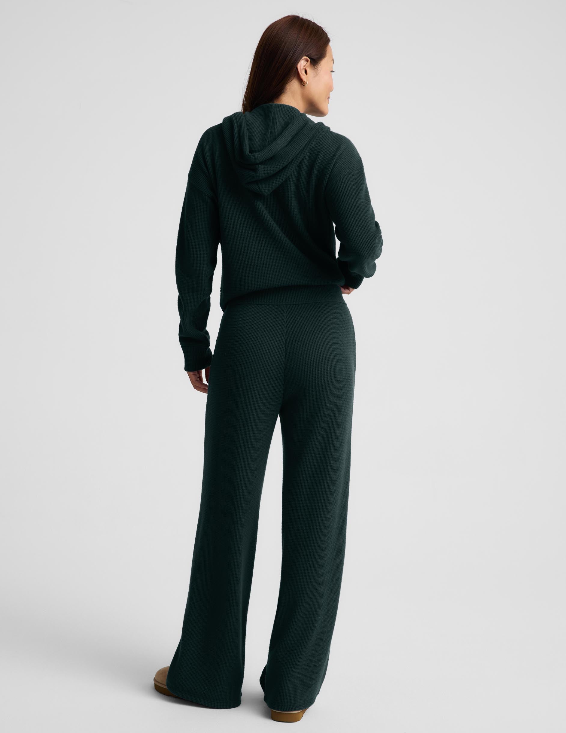 Rest Day Waffle Wide Leg Pant - Dark Ivy