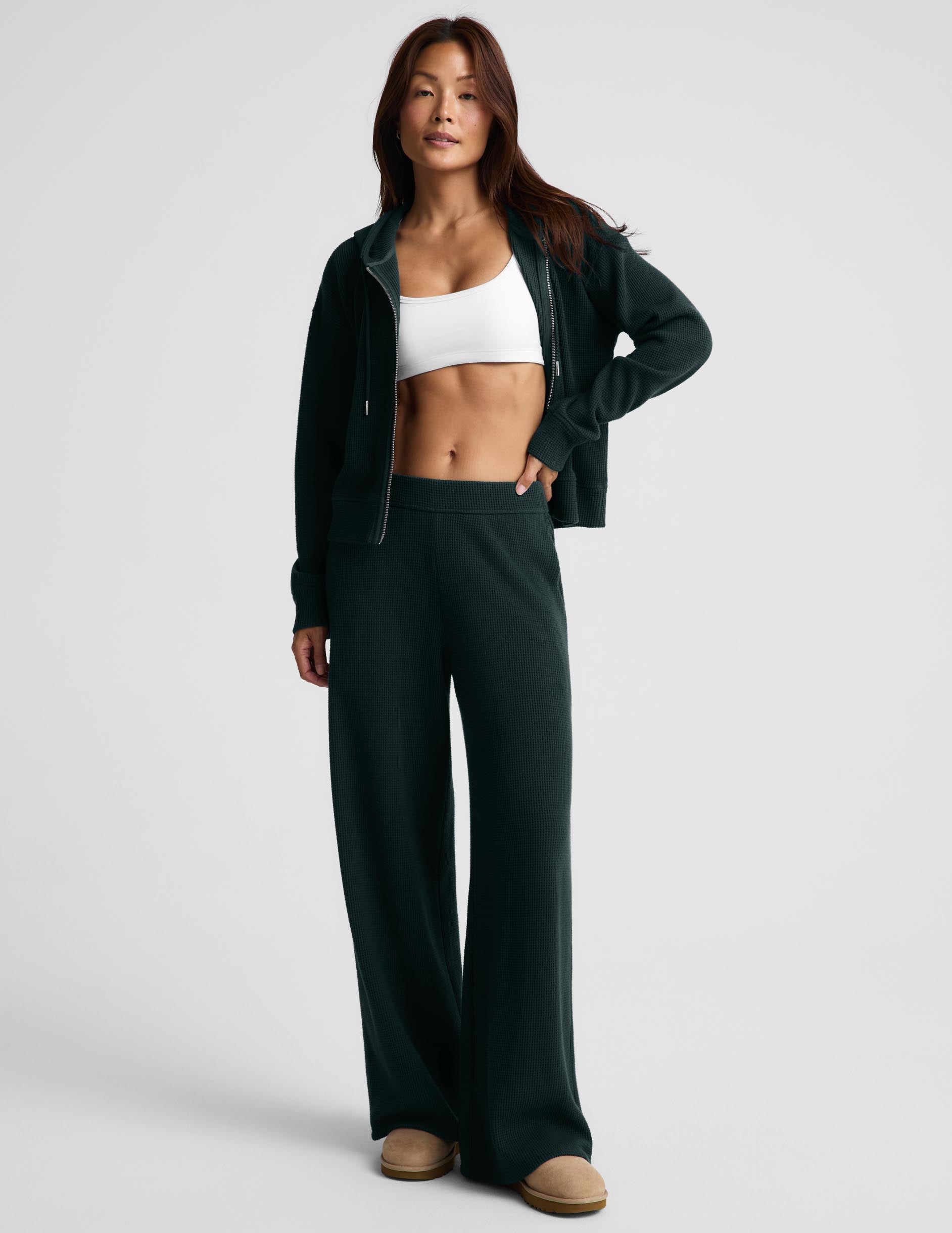 Rest Day Waffle Wide Leg Pant - Dark Ivy