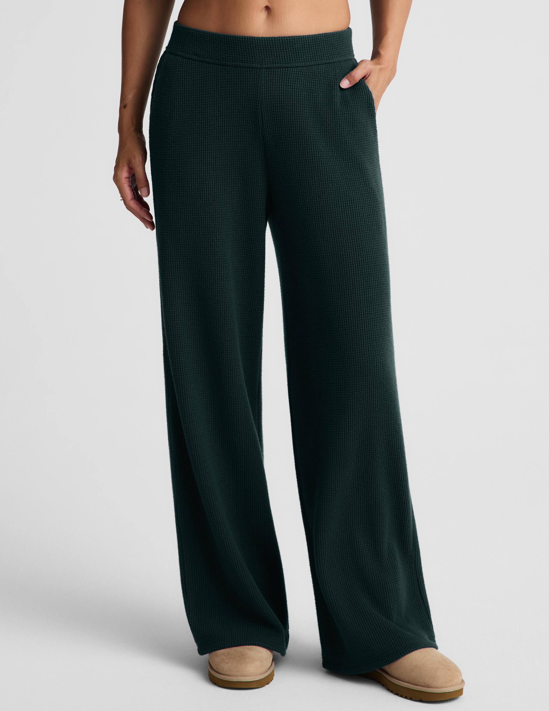 Rest Day Waffle Wide Leg Pant - Dark Ivy