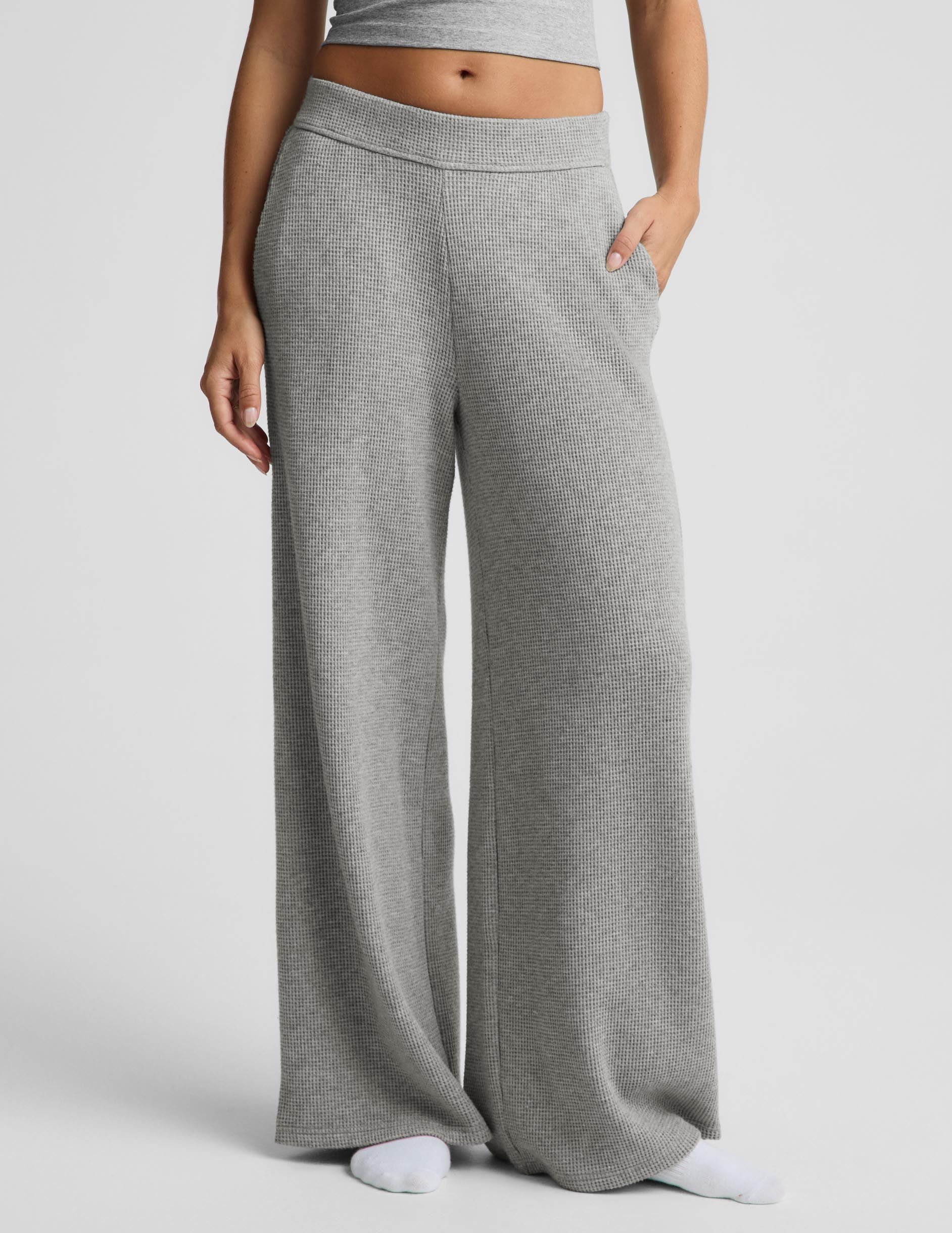 Rest Day Waffle Wide Leg Pant - Heather Gray