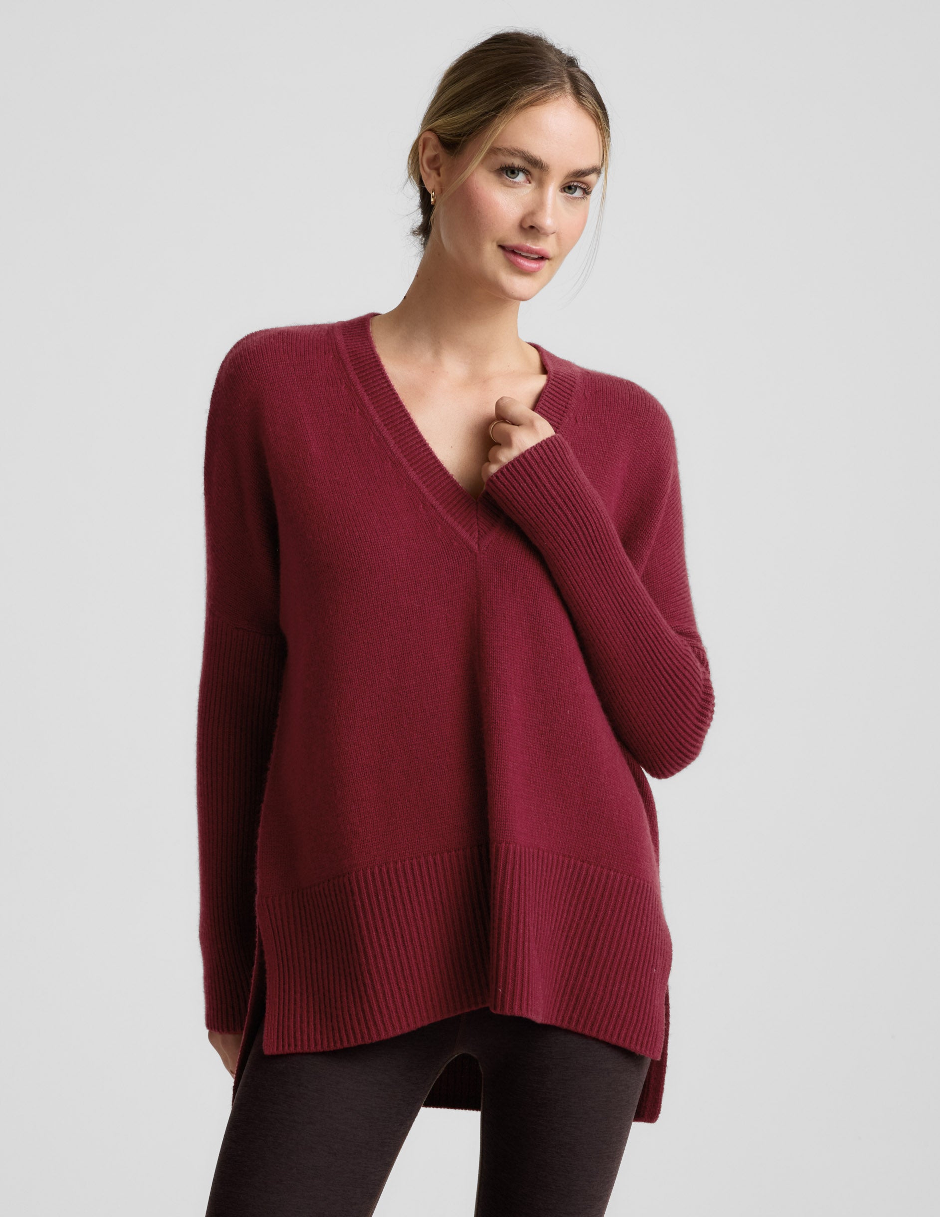 Wool-Cashmere V-Neck Sweater - Ruby Rush