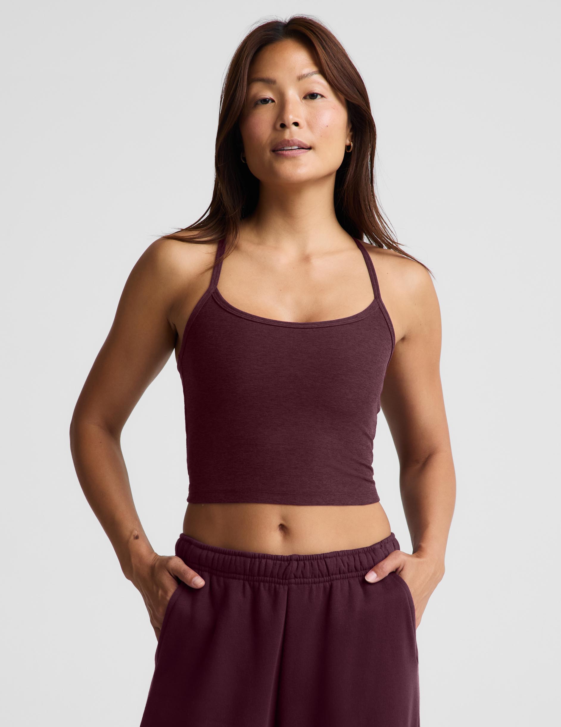 Spacedye™ Slim Racerback Cropped Tank - Cabernet Heather