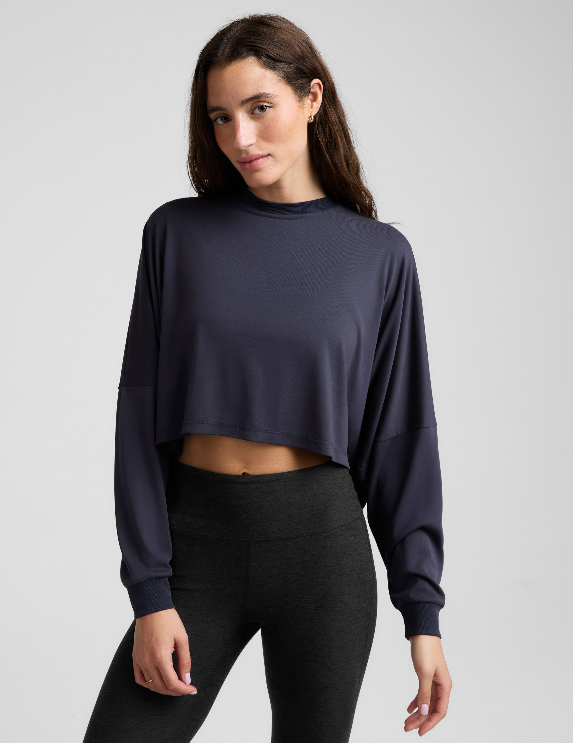 Studio Luxe Cropped Long Sleeve Tee - Nocturnal Navy