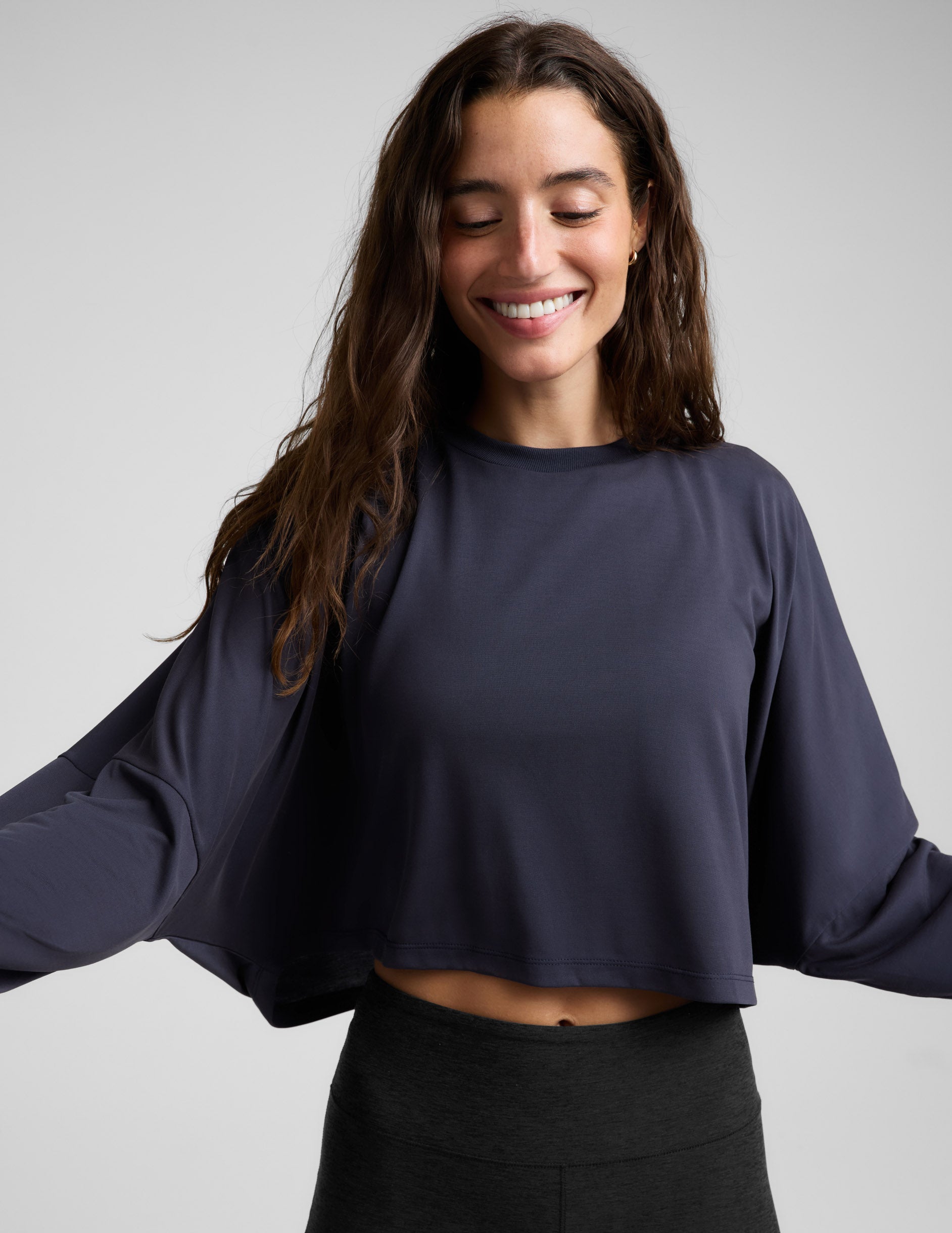 Studio Luxe Cropped Long Sleeve Tee - Nocturnal Navy