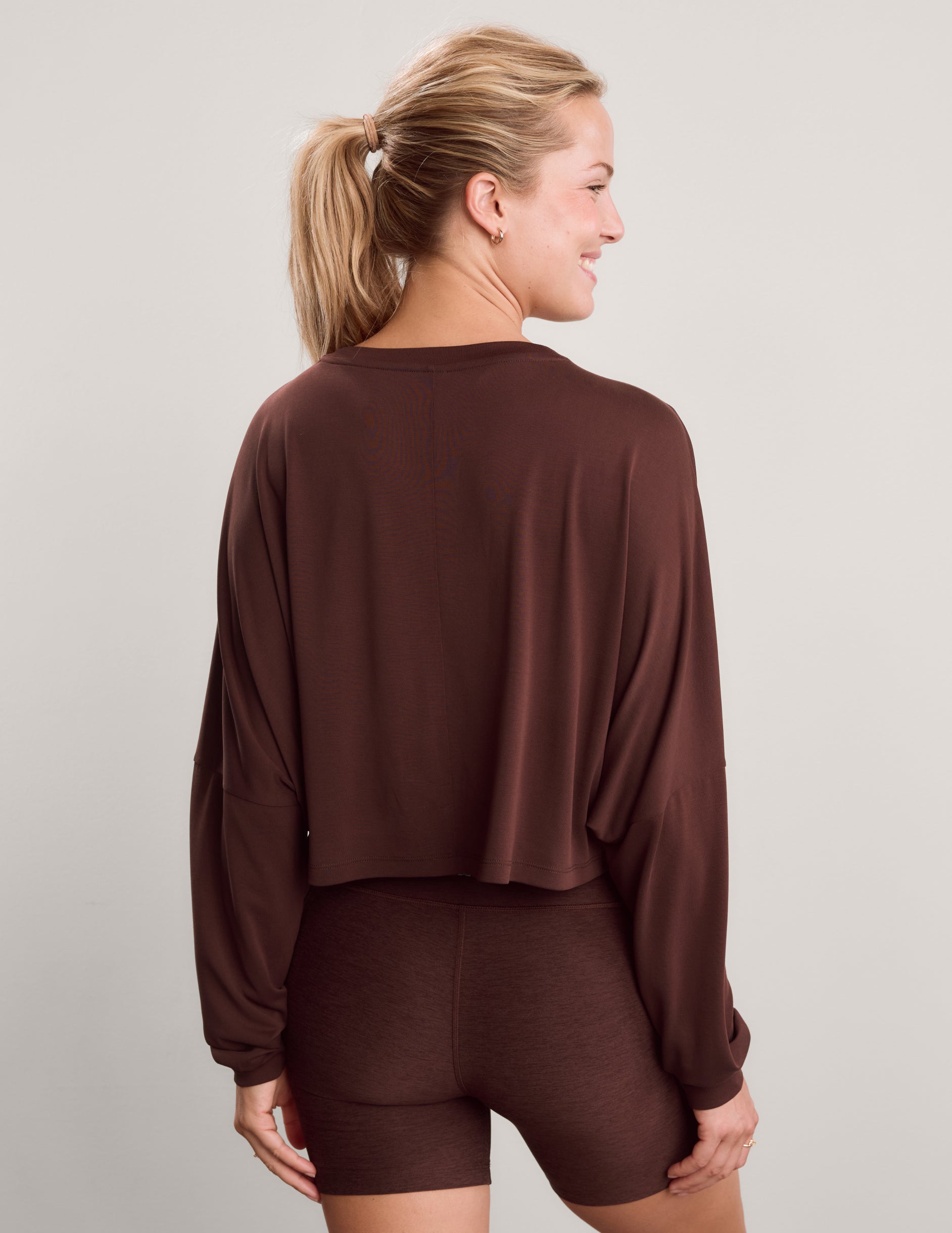 Studio Luxe Cropped Long Sleeve Tee - Iced Mocha