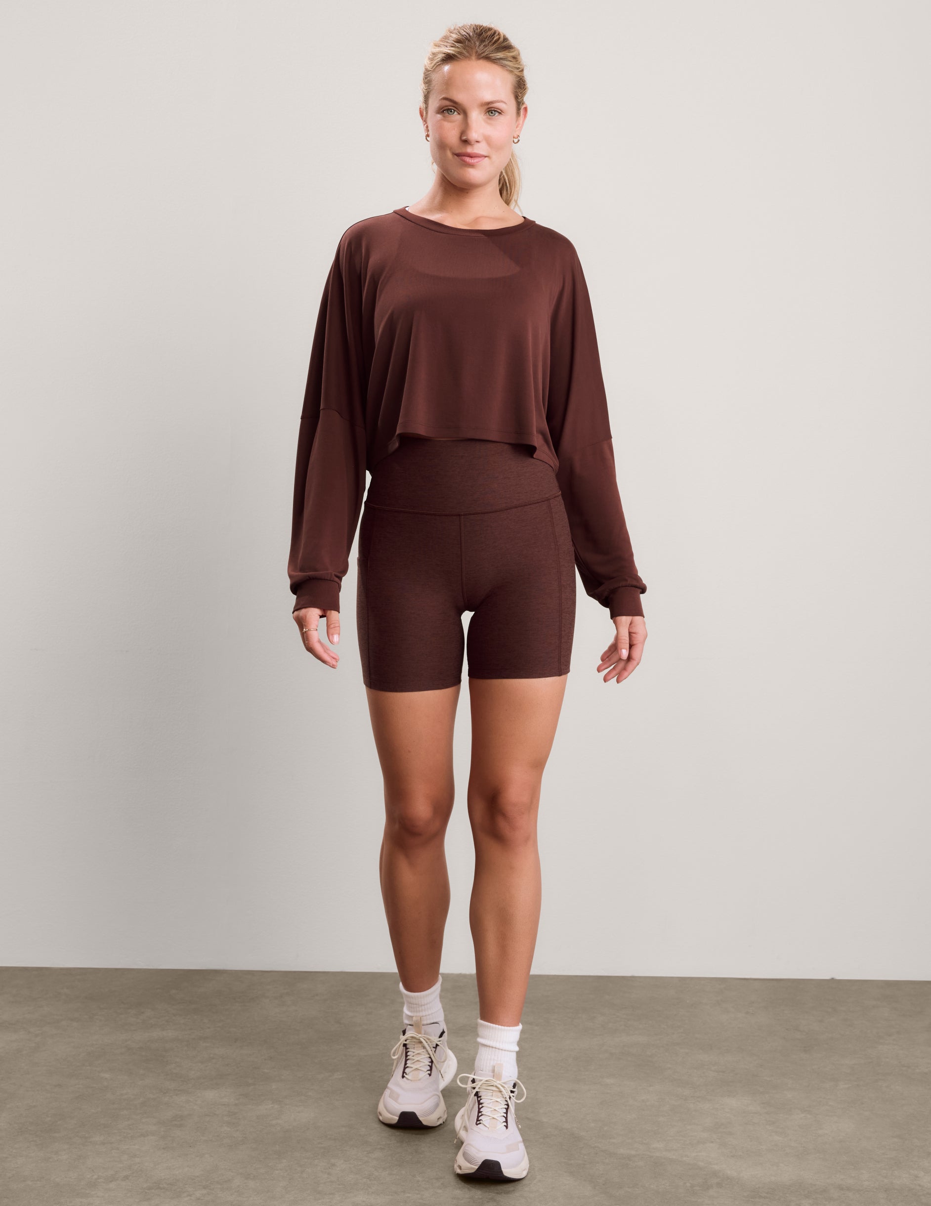 Studio Luxe Cropped Long Sleeve Tee - Iced Mocha