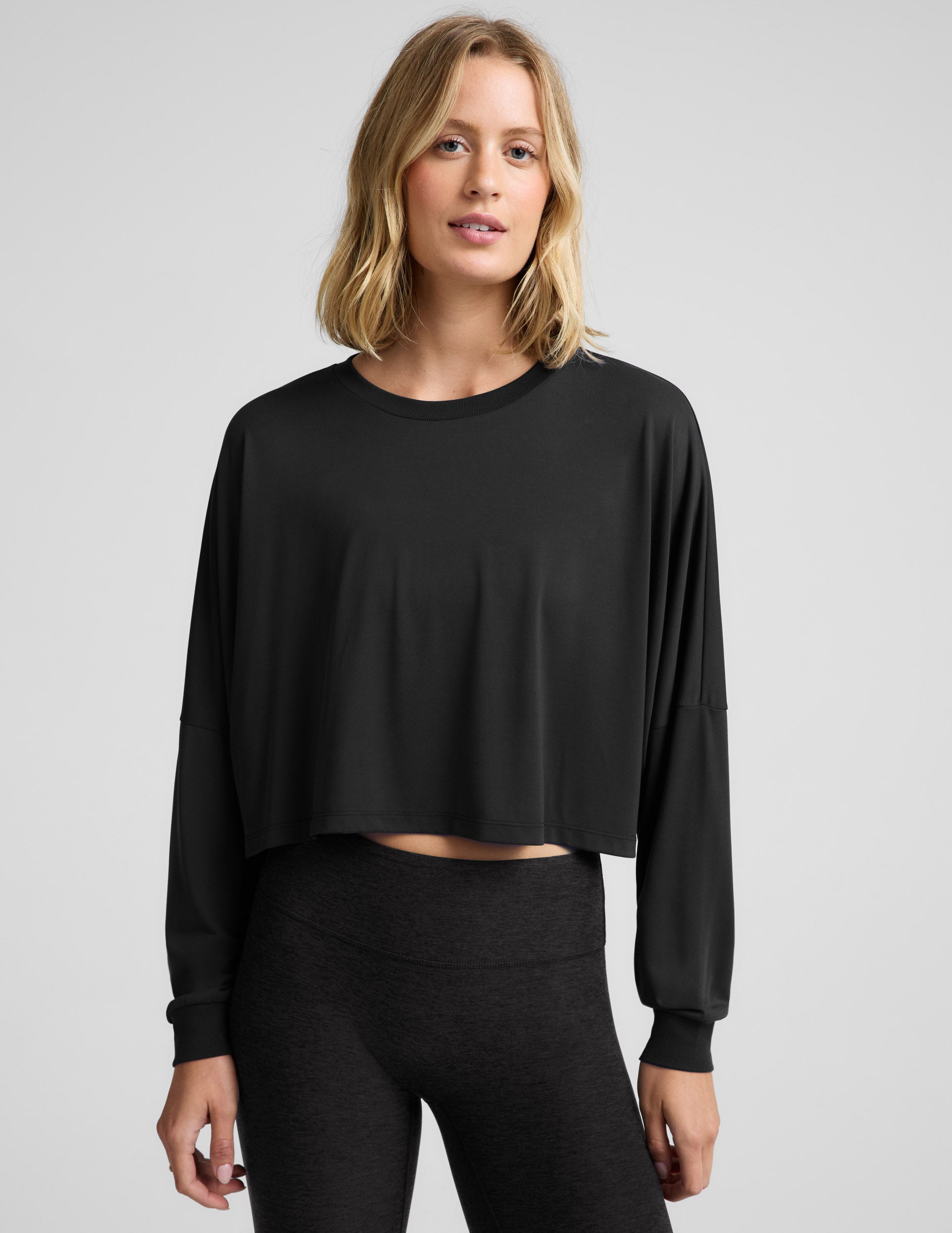 Studio Luxe Cropped Long Sleeve Tee - Black