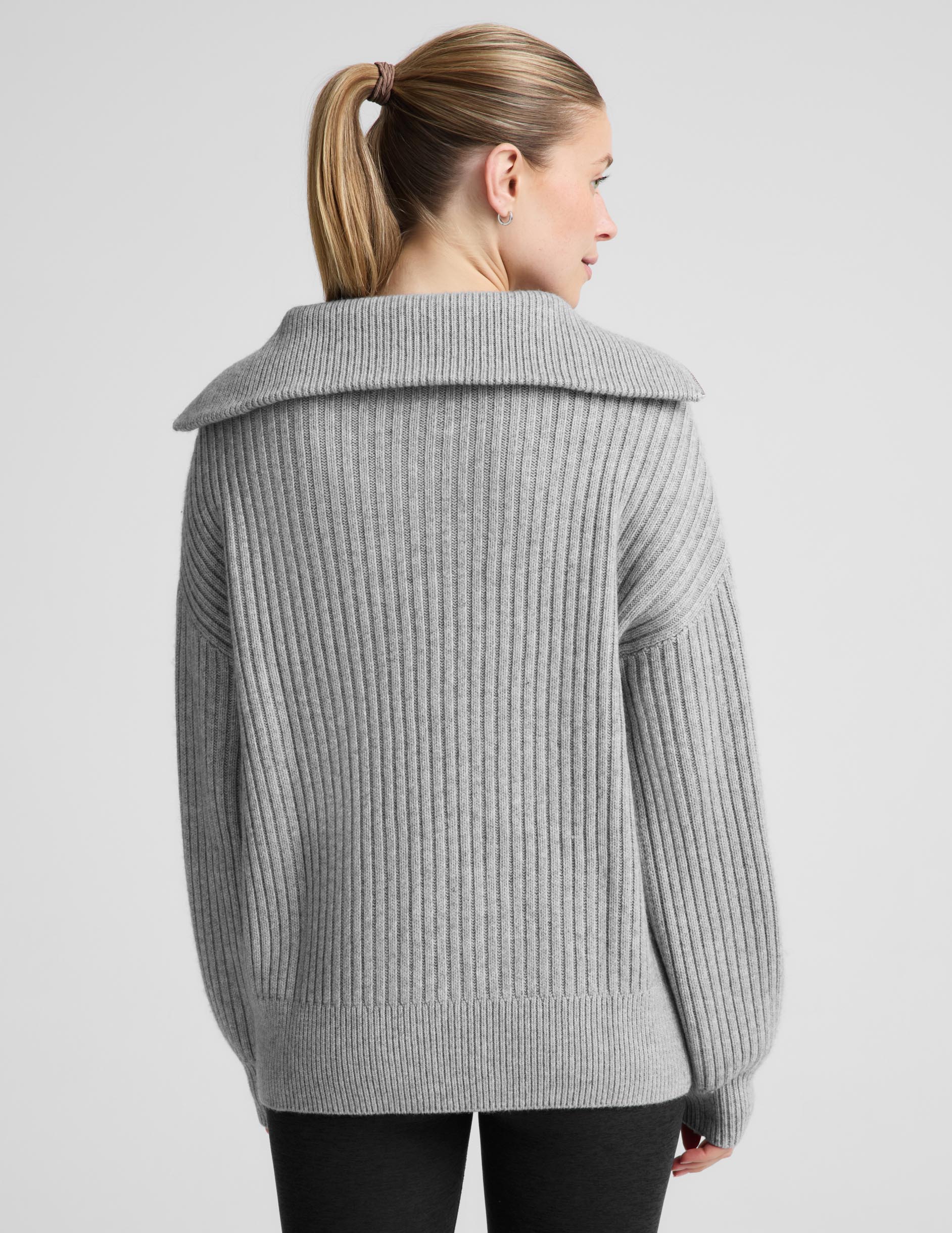 Wool Blend Collared Pullover - Gray Heather