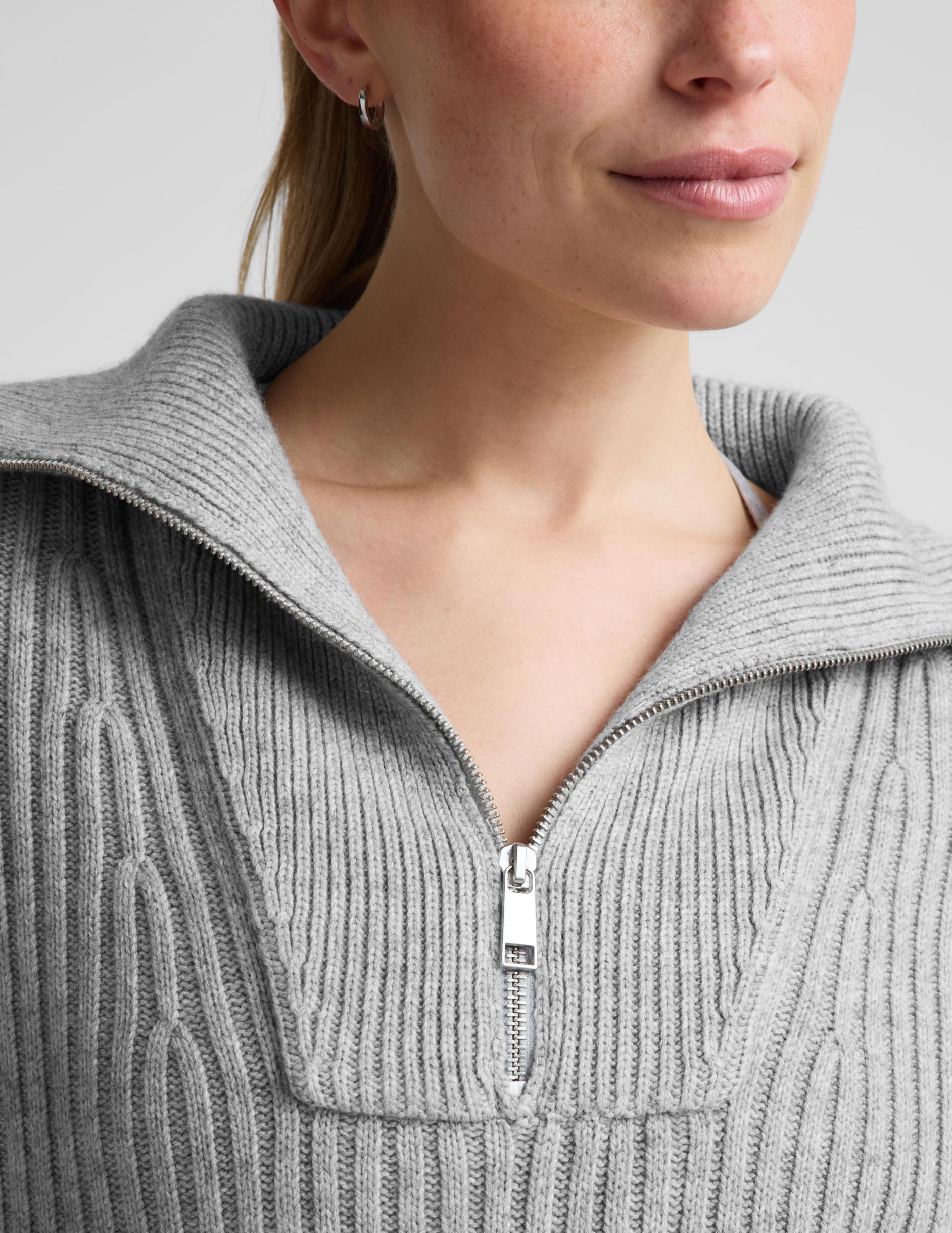 Wool Blend Collared Pullover - Gray Heather