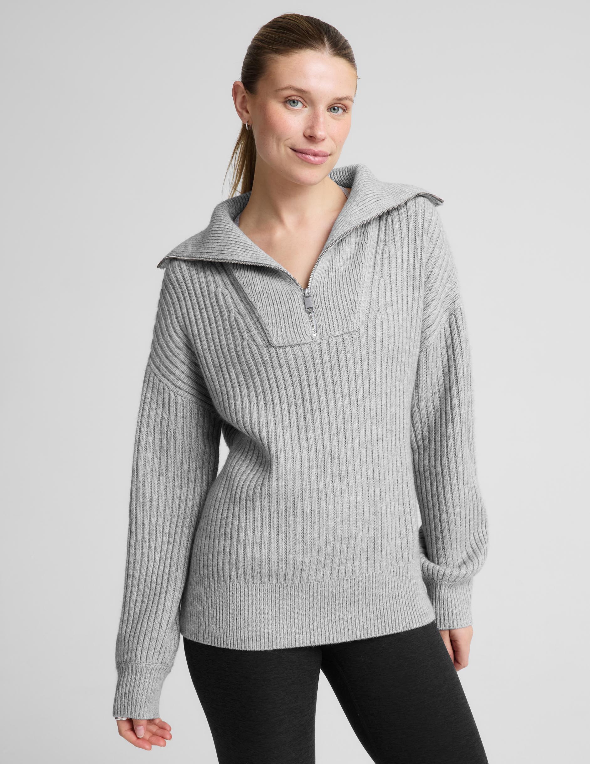 Wool Blend Collared Pullover - Gray Heather