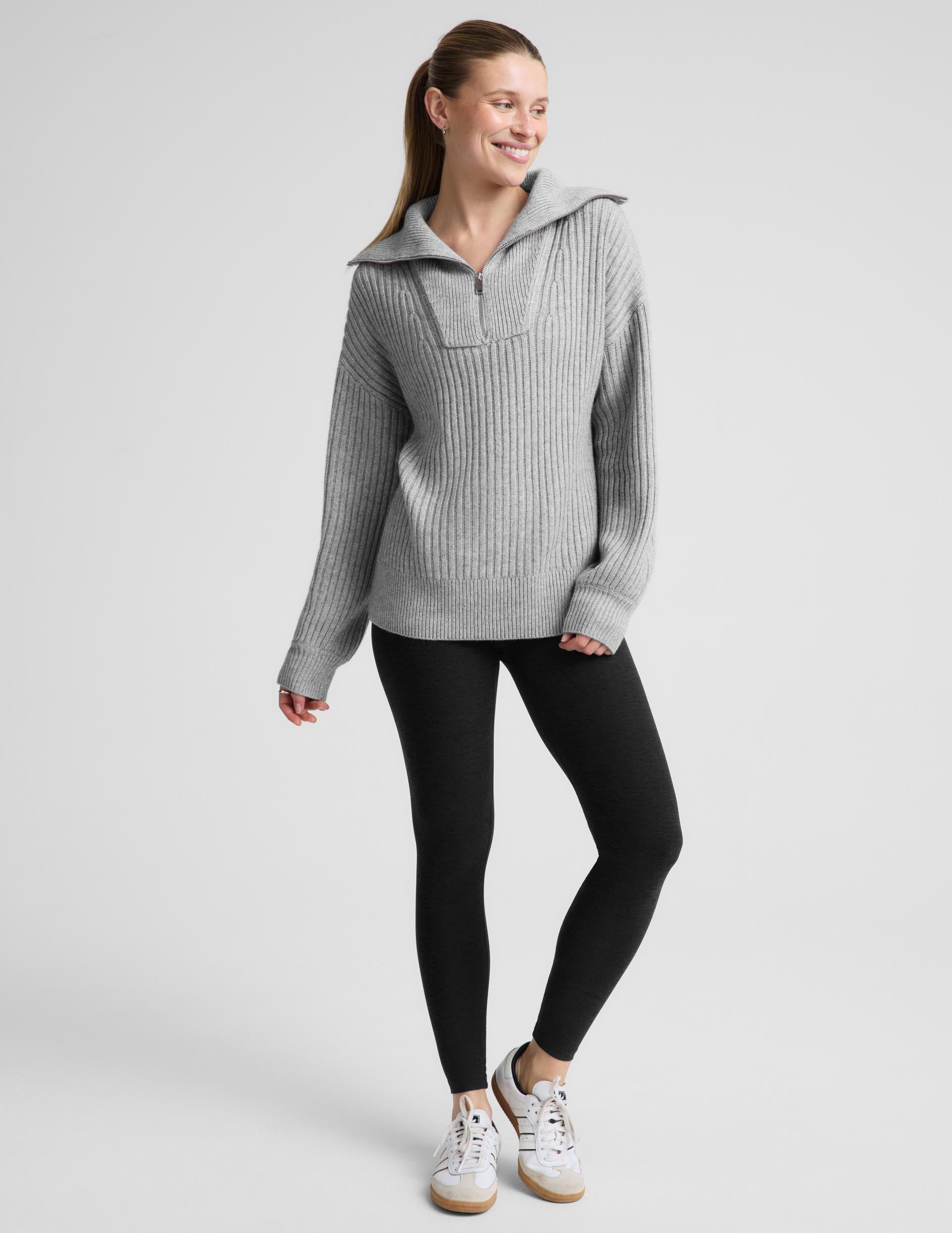 Wool Blend Collared Pullover - Gray Heather