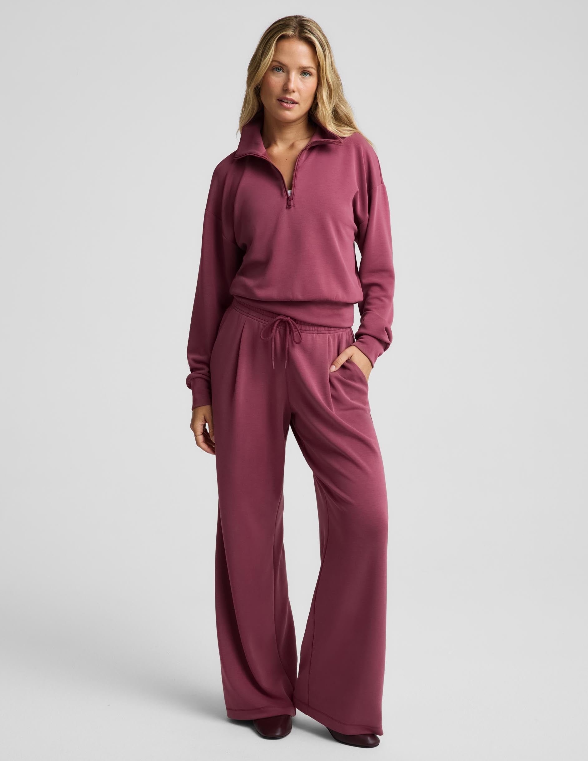 Luxe Sandwash Half Zip Pullover - Muted Mauve