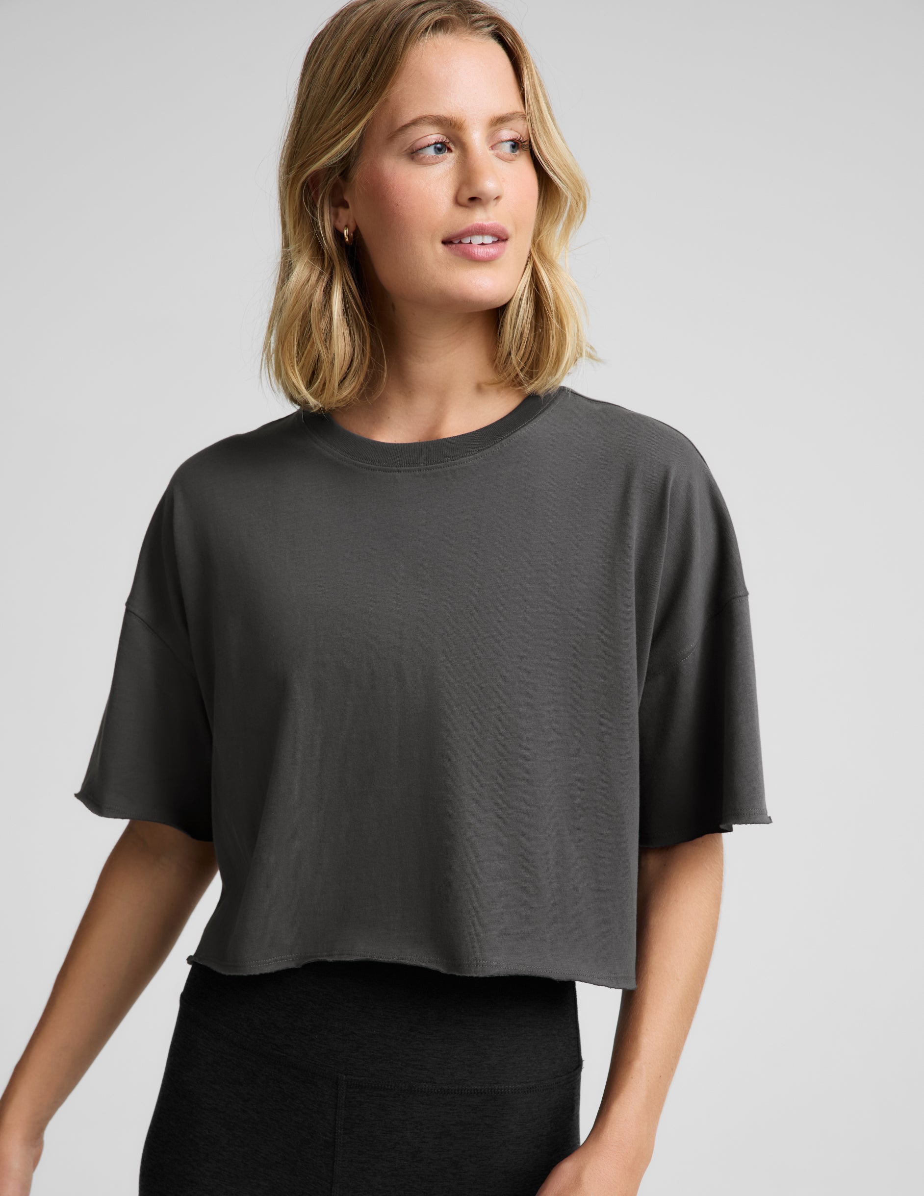 SoftKnit Better Than Ever Cropped Cotton Tee - Black Ash