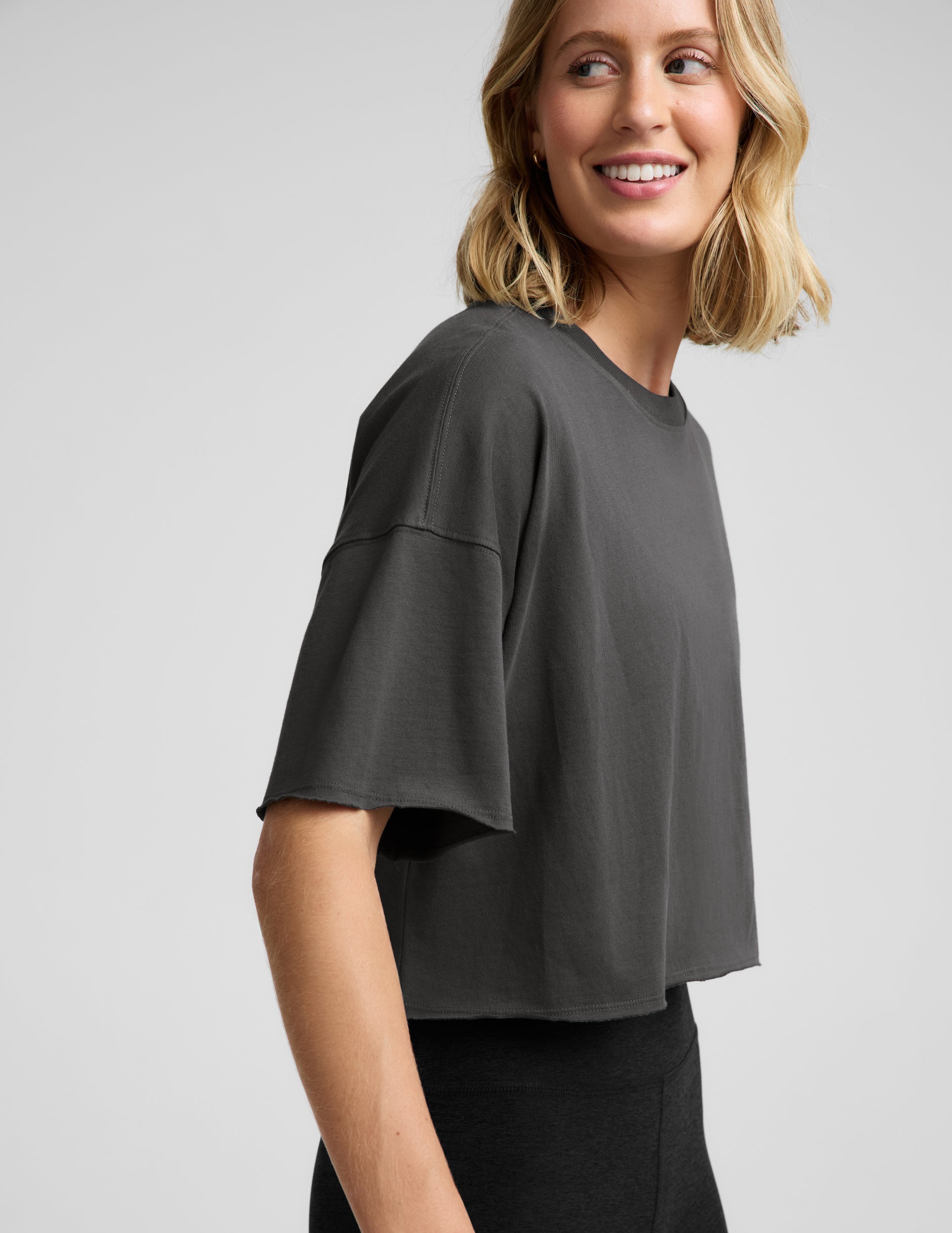 SoftKnit Better Than Ever Cropped Cotton Tee - Black Ash