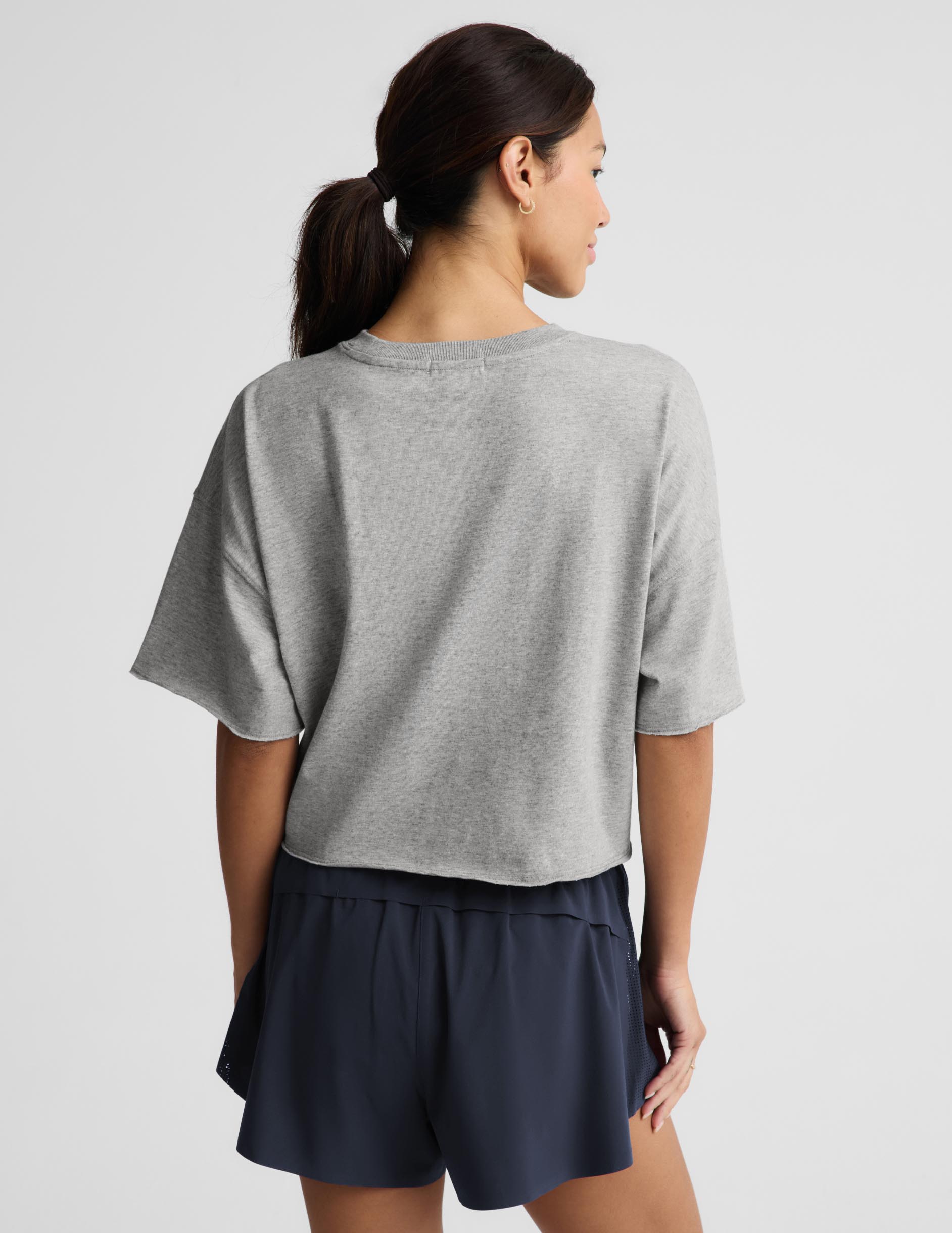SoftKnit Better Than Ever Cropped Cotton Tee - Heather Gray