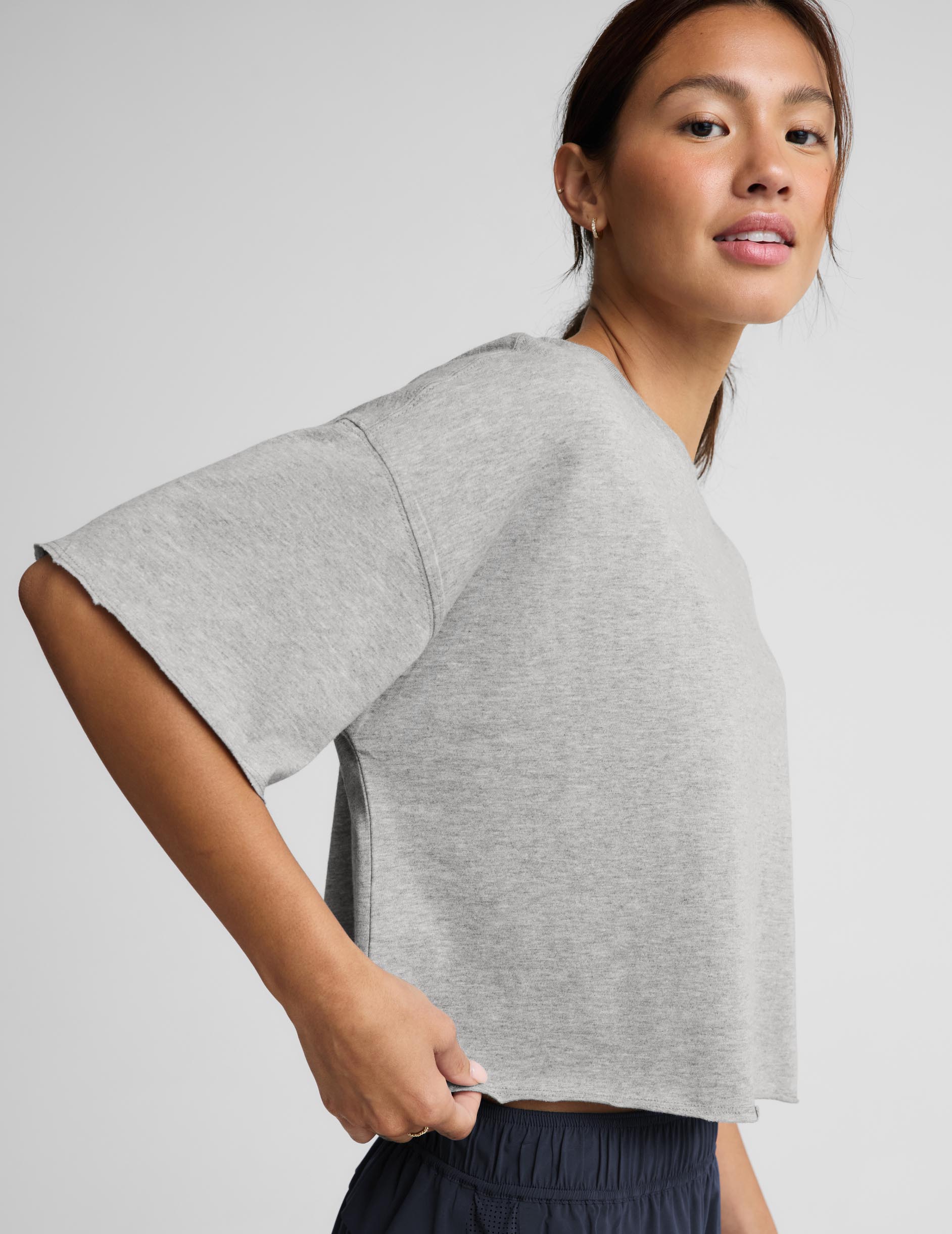 SoftKnit Better Than Ever Cropped Cotton Tee - Heather Gray