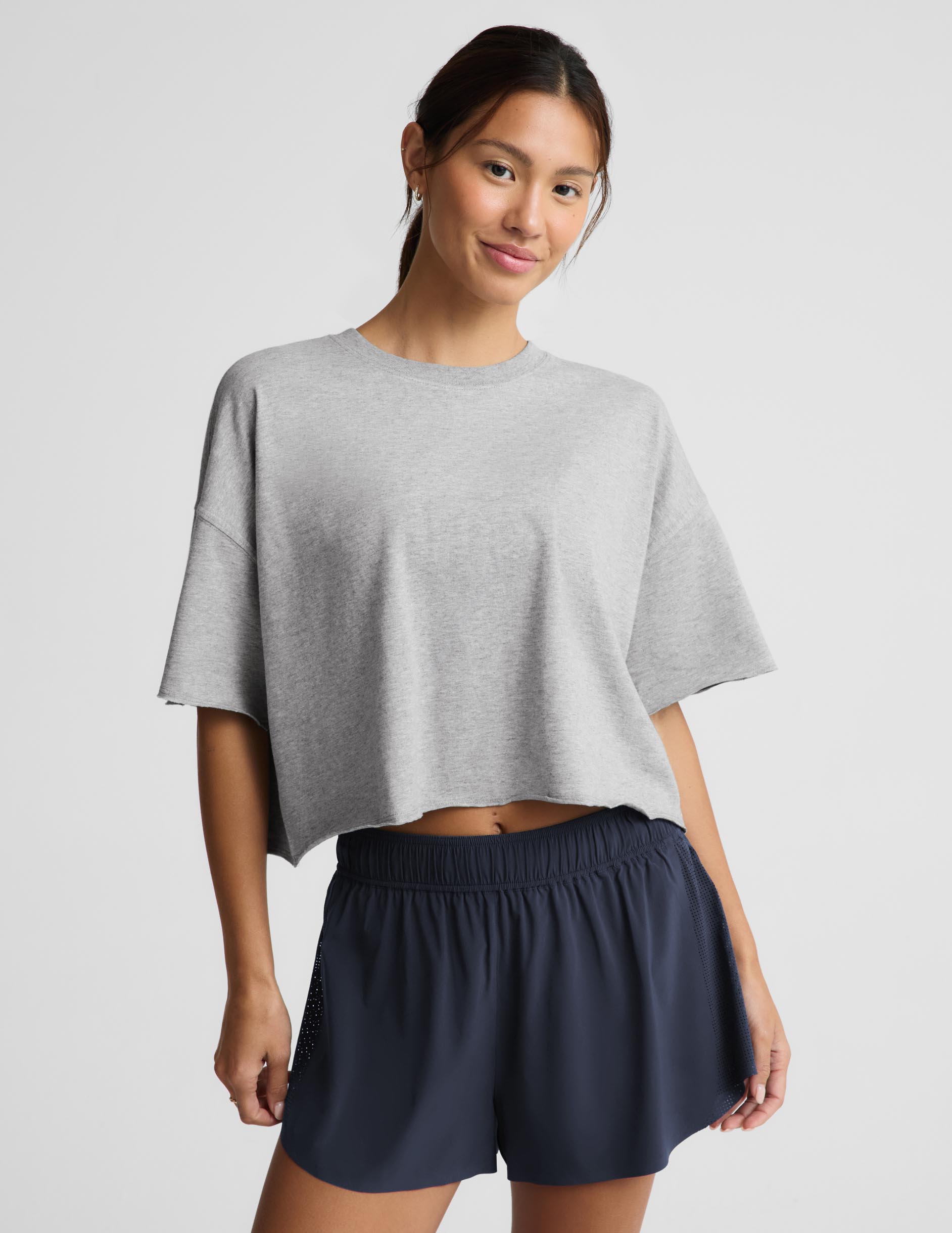 SoftKnit Better Than Ever Cropped Cotton Tee - Heather Gray