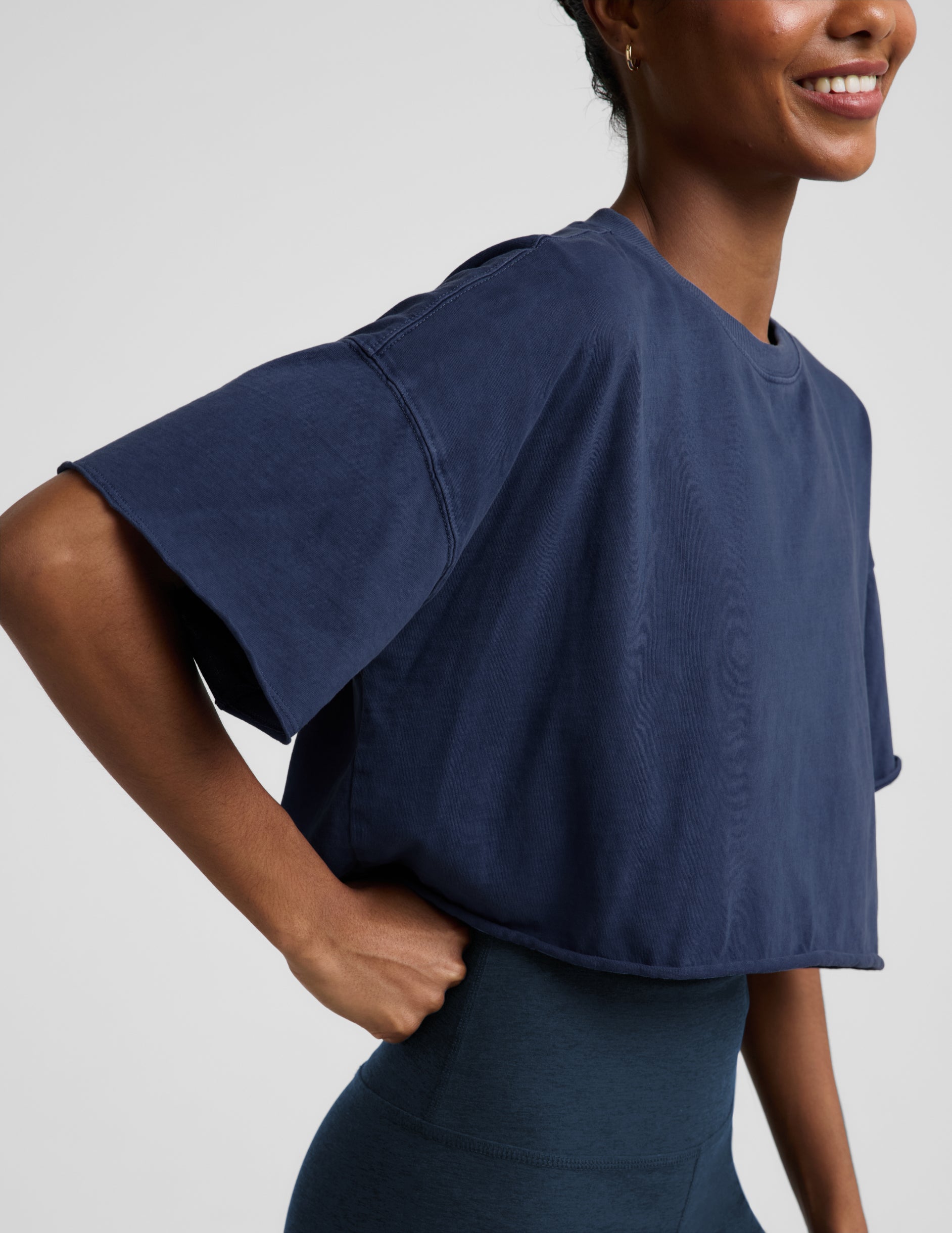 SoftKnit Better Than Ever Cropped Cotton Tee - Washed Deep Ocean