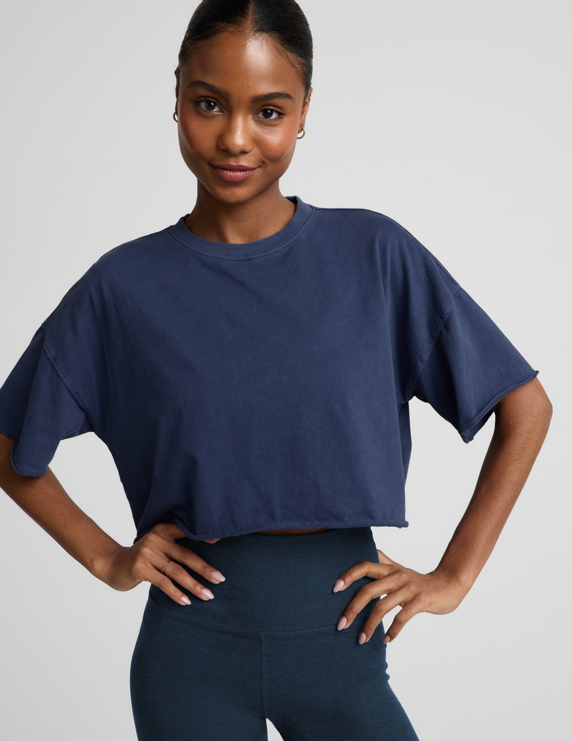 SoftKnit Better Than Ever Cropped Cotton Tee - Washed Deep Ocean