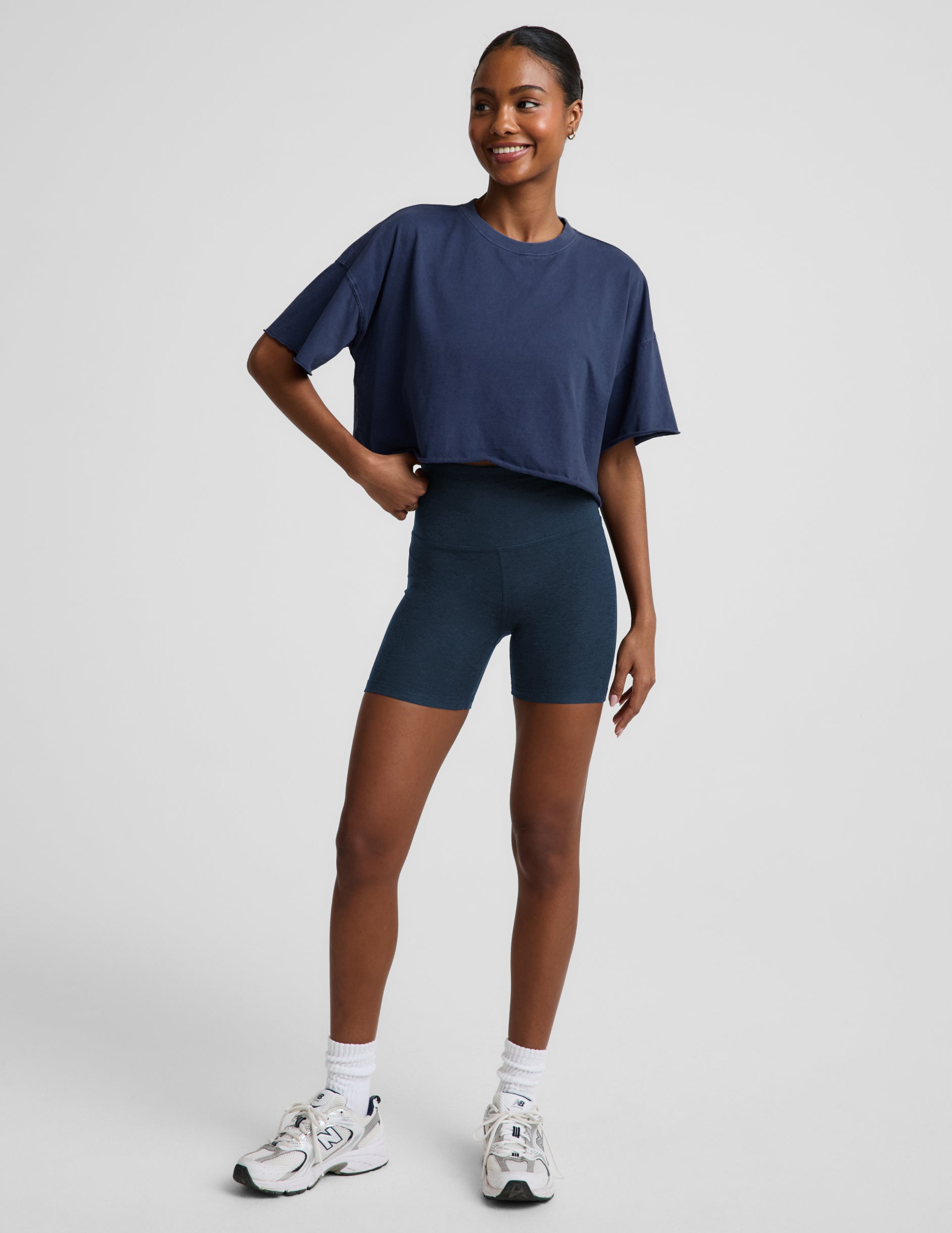 SoftKnit Better Than Ever Cropped Cotton Tee - Washed Deep Ocean