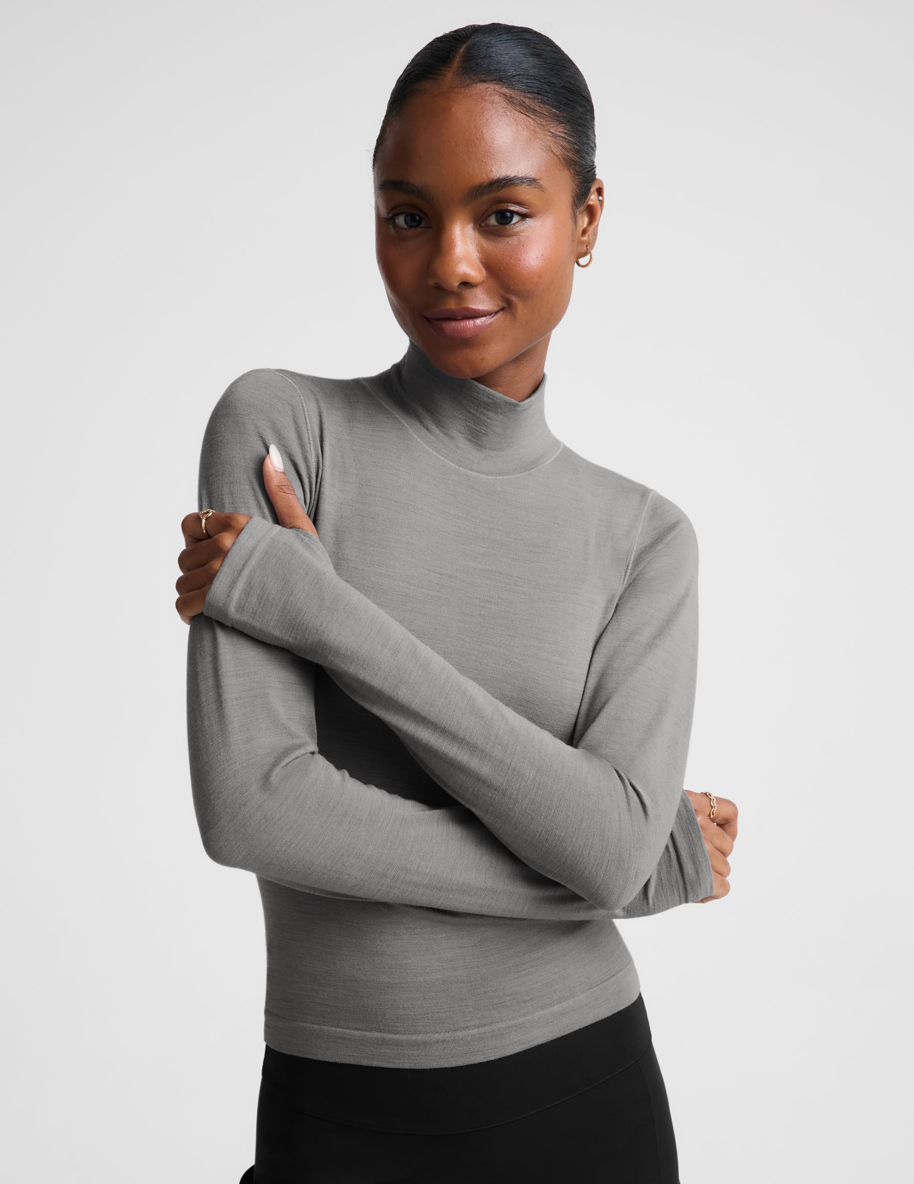 LuxeKnit Merino Wool Turtleneck - Storm Gray Heather
