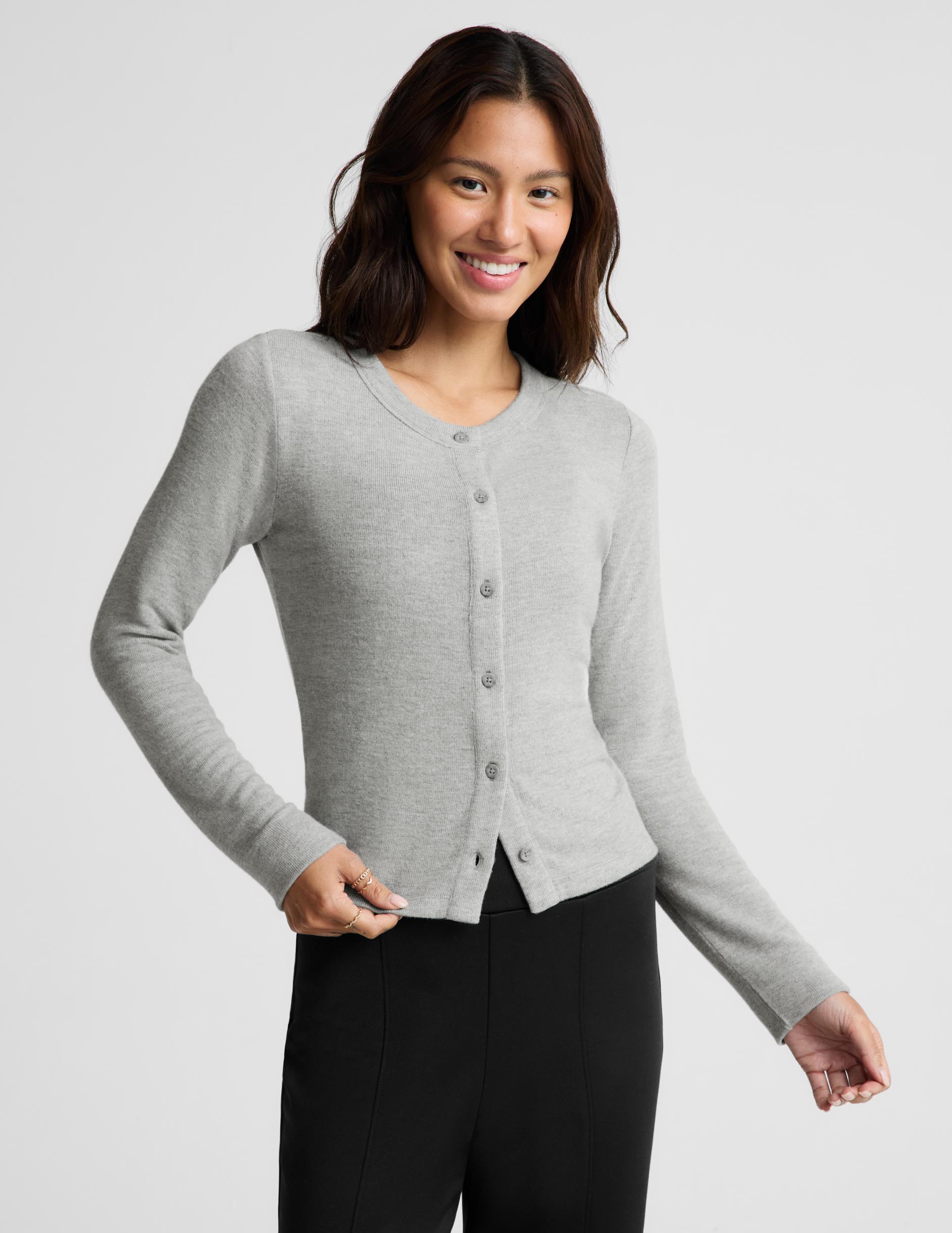 LuxeLayer Fitted Cardigan - Heather Gray