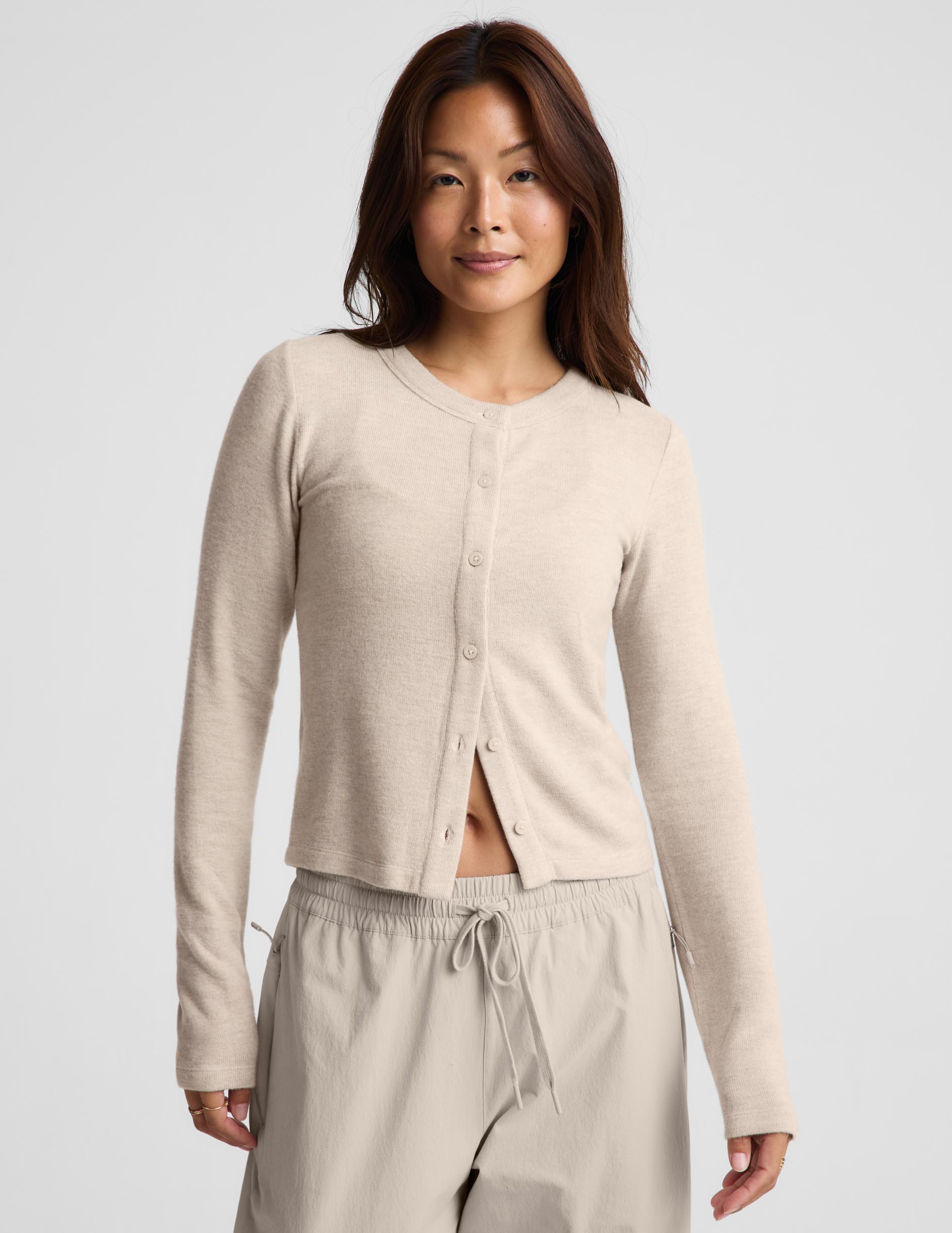 LuxeLayer Fitted Cardigan - Oatmeal Heather