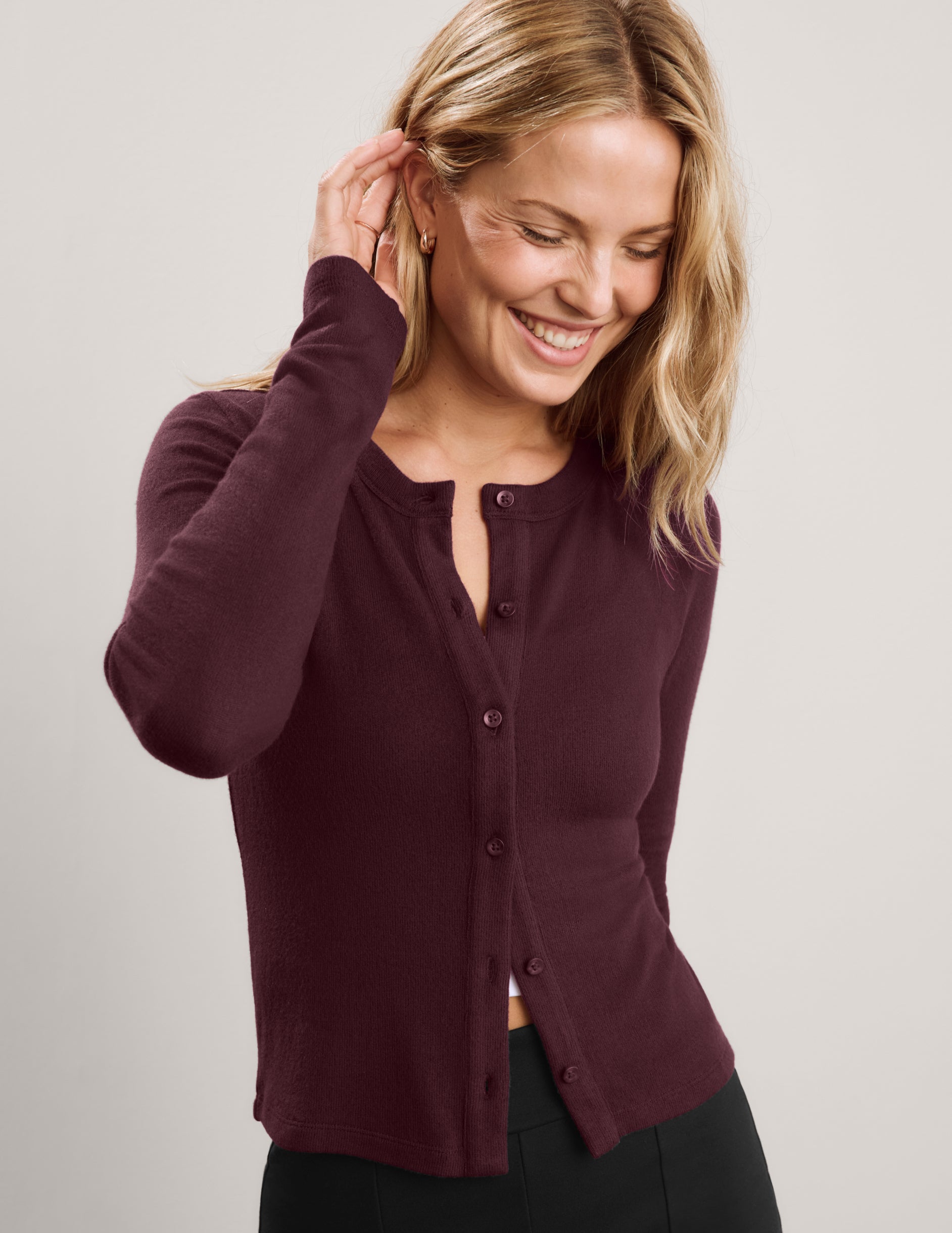 LuxeLayer Fitted Cardigan - Cabernet