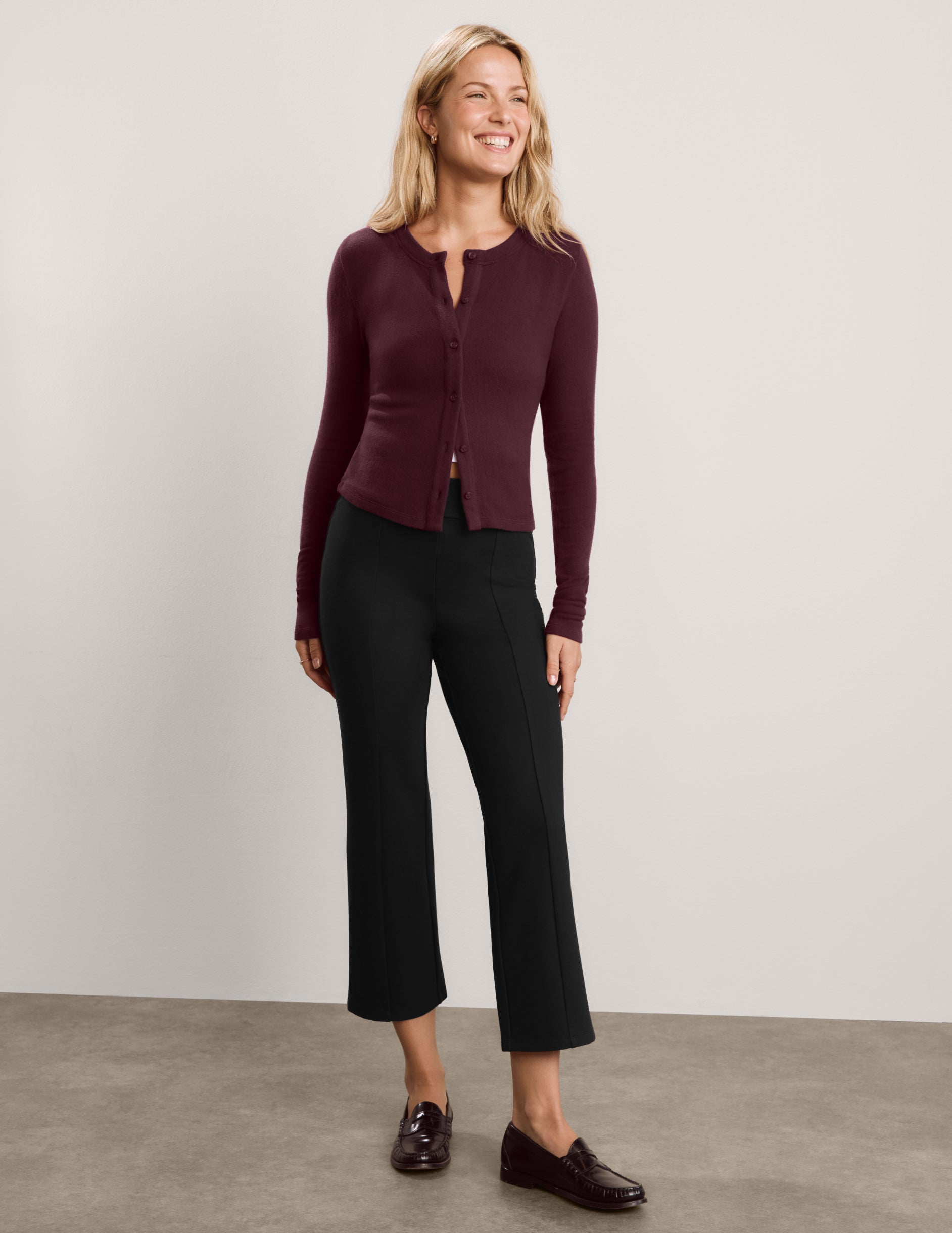 LuxeLayer Fitted Cardigan - Cabernet