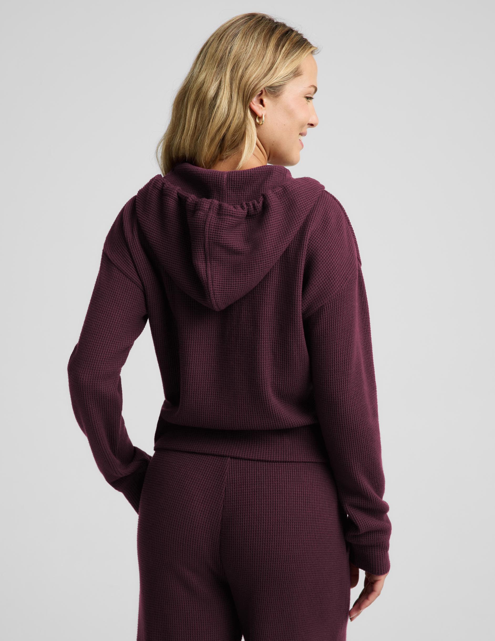 Rest Day Waffle Hooded Jacket - Cabernet