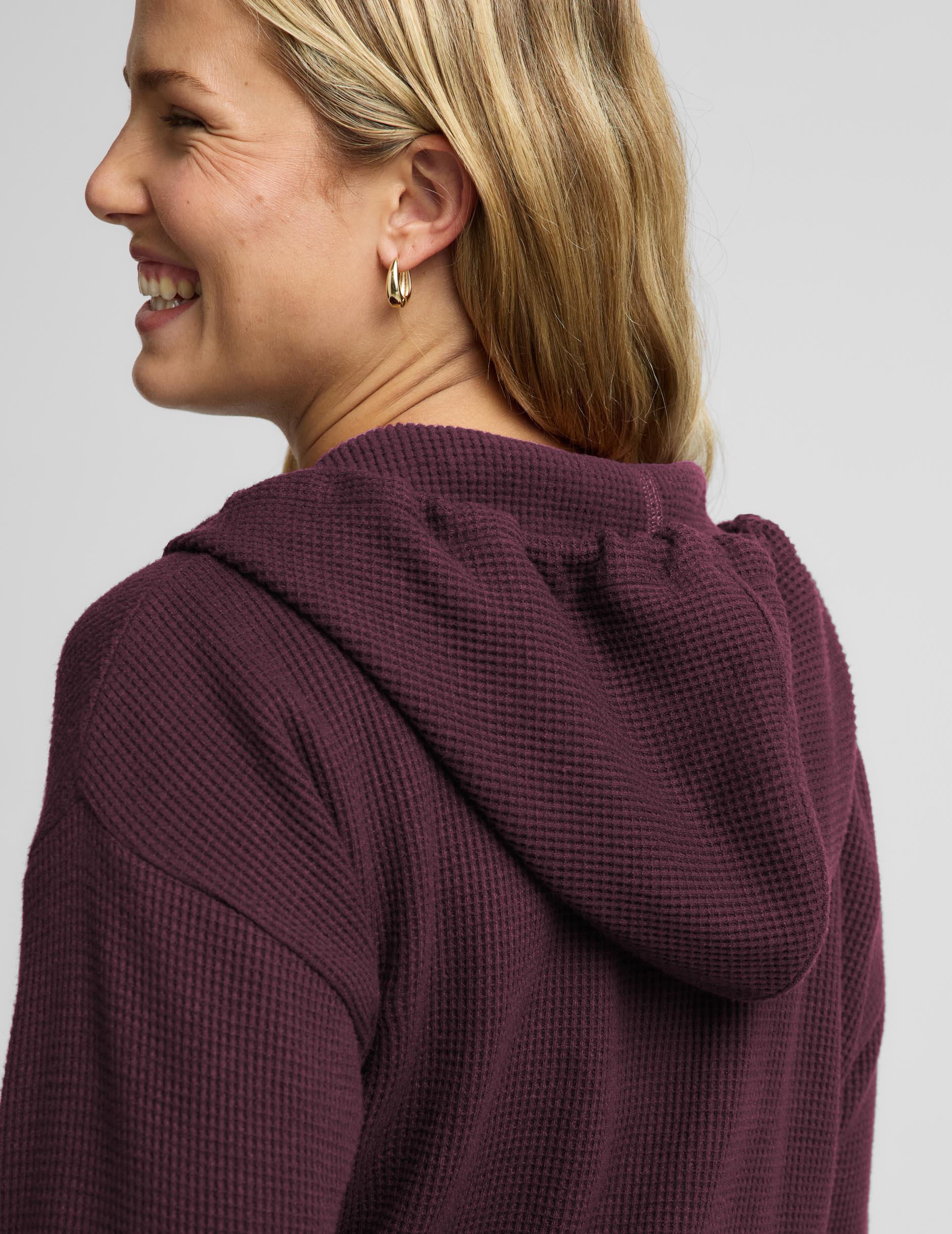 Rest Day Waffle Hooded Jacket - Cabernet